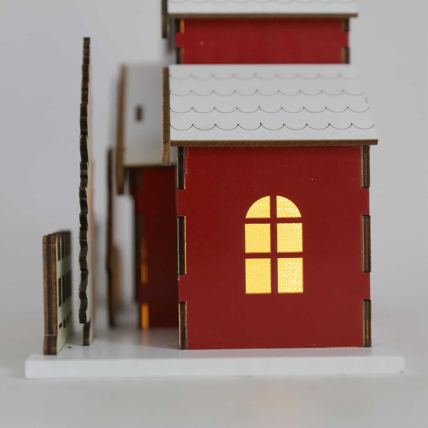 Wooden Lighted Christmas Church Decor-11.8" Xmas Village Chapel with Bell Tower, LED Lights, Snowman-Battery Operated Rustic Farmhouse Tabletop Centerpiece for Mantel Holiday Home Decor