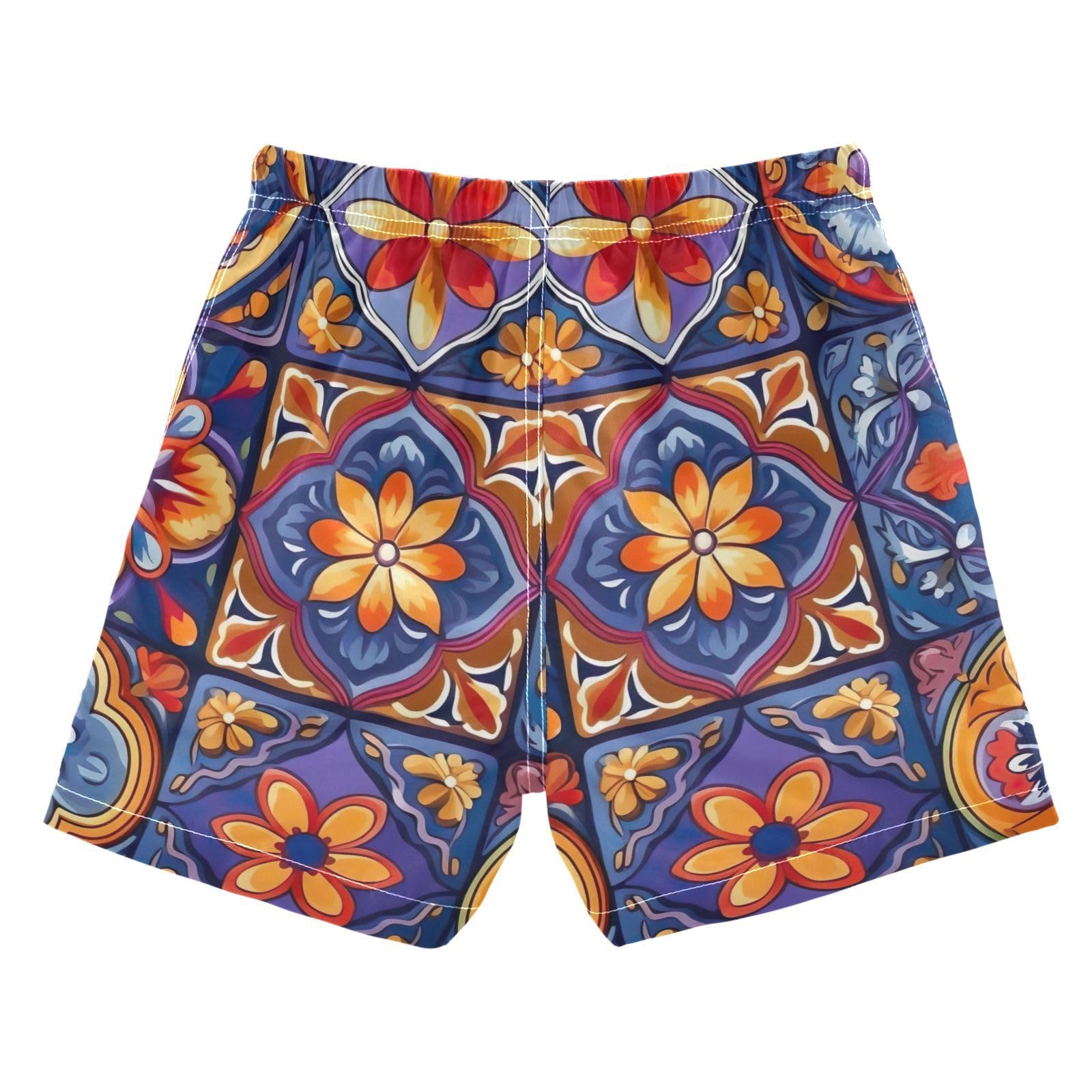 FLildon Mexican Ceramic Tile Little Boys Swim Trunks with Mesh Lining Quick Dry Beach Board Shorts, 3T