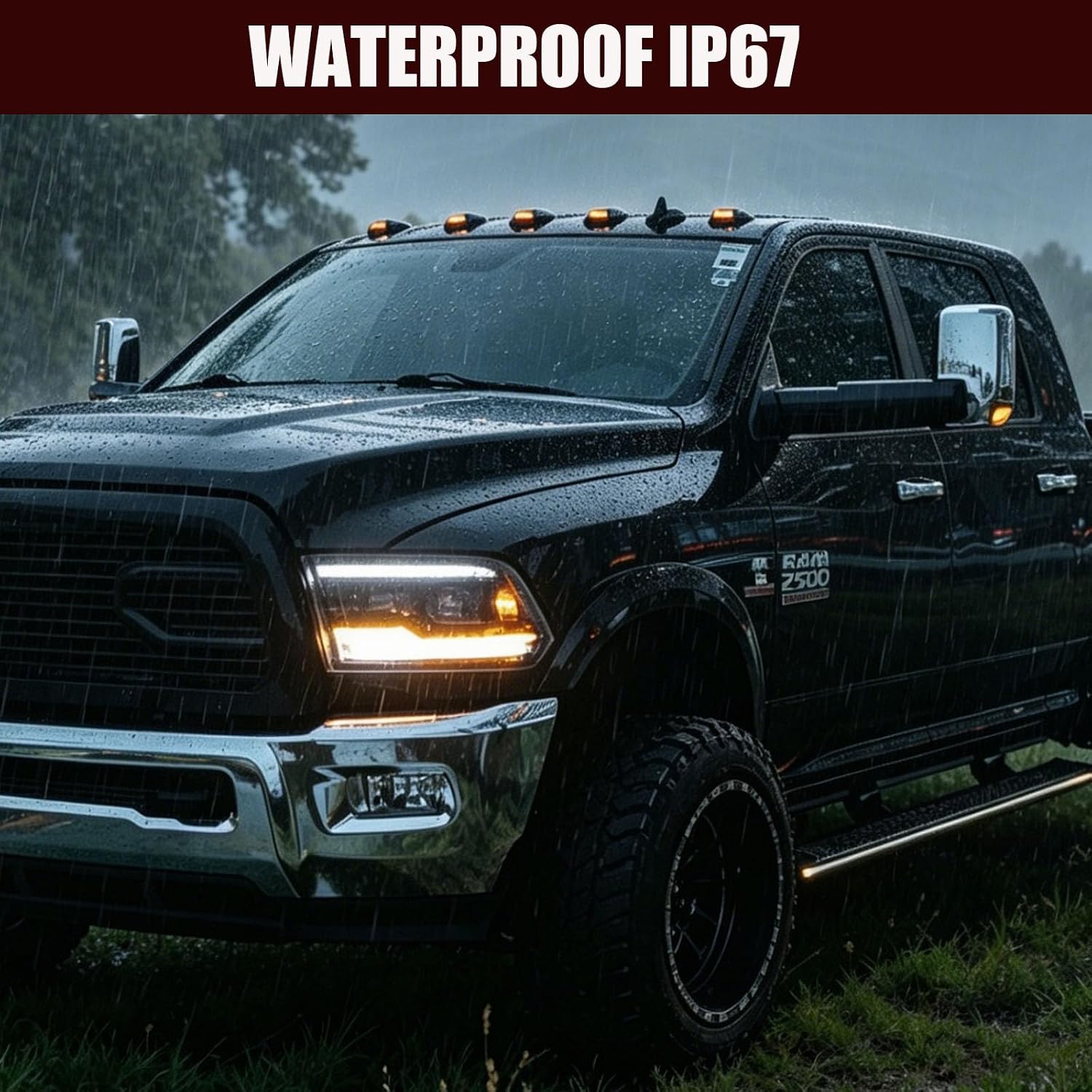 5Pcs LED Cab Roof Marker Lights Amber Clearance Running Lamp Assembly Compatible with Dodge Ram 1500 2500 3500 4500 5500 Pickup Trucks 2003-2018 Clear Lens