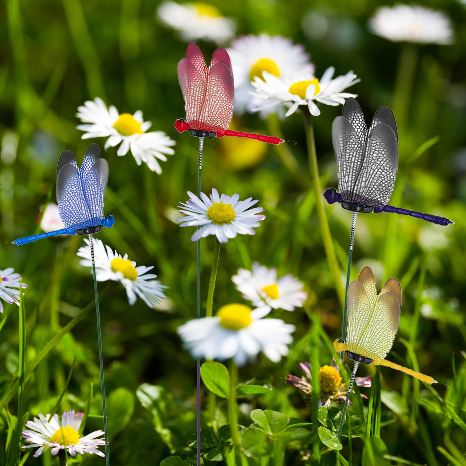 12 estacas de decoración de jardín de libélula – Púas florales de mosca de dragón falsa para decoración de tartas, libélulas – Mosca de dragón 3D para interiores y exteriores, regalo