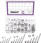 Swpeet 540Pcs #6-32#8-32#10-24 304 SAE Stainless Steel Phillips Pan Head Machine Screws and Nuts Bolts with Flat Washers Assortment Kit, Stainless Steel Screws Hardware Assortment for Home Use