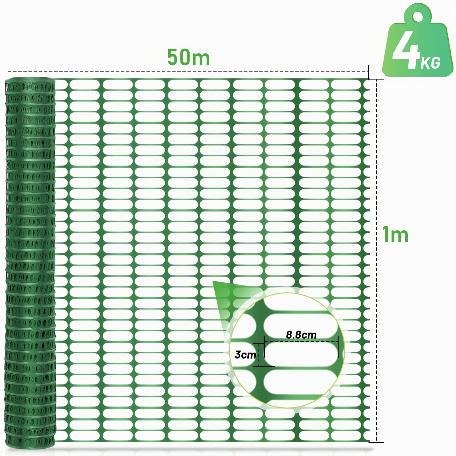 Filet de protection en plastique - 1 x 50 m - Vert - Clôture de chantier - Filet de sécurité