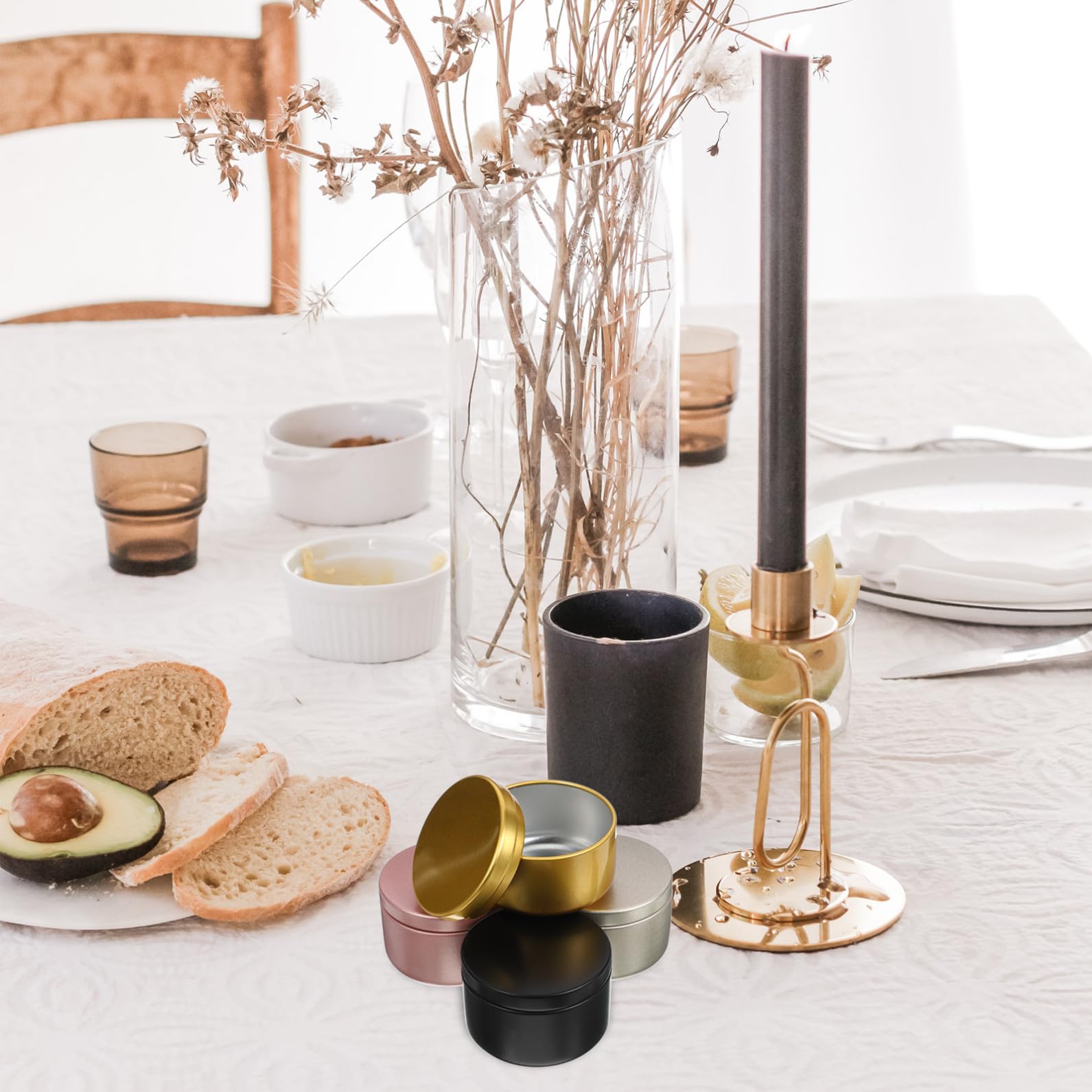 Set da 24 Barattoli Rotondi in Alluminio da 50 Ml per Candele Fai da Te, Contenitori per Candele Coperchio, per Creazione e Conservazione in Casa