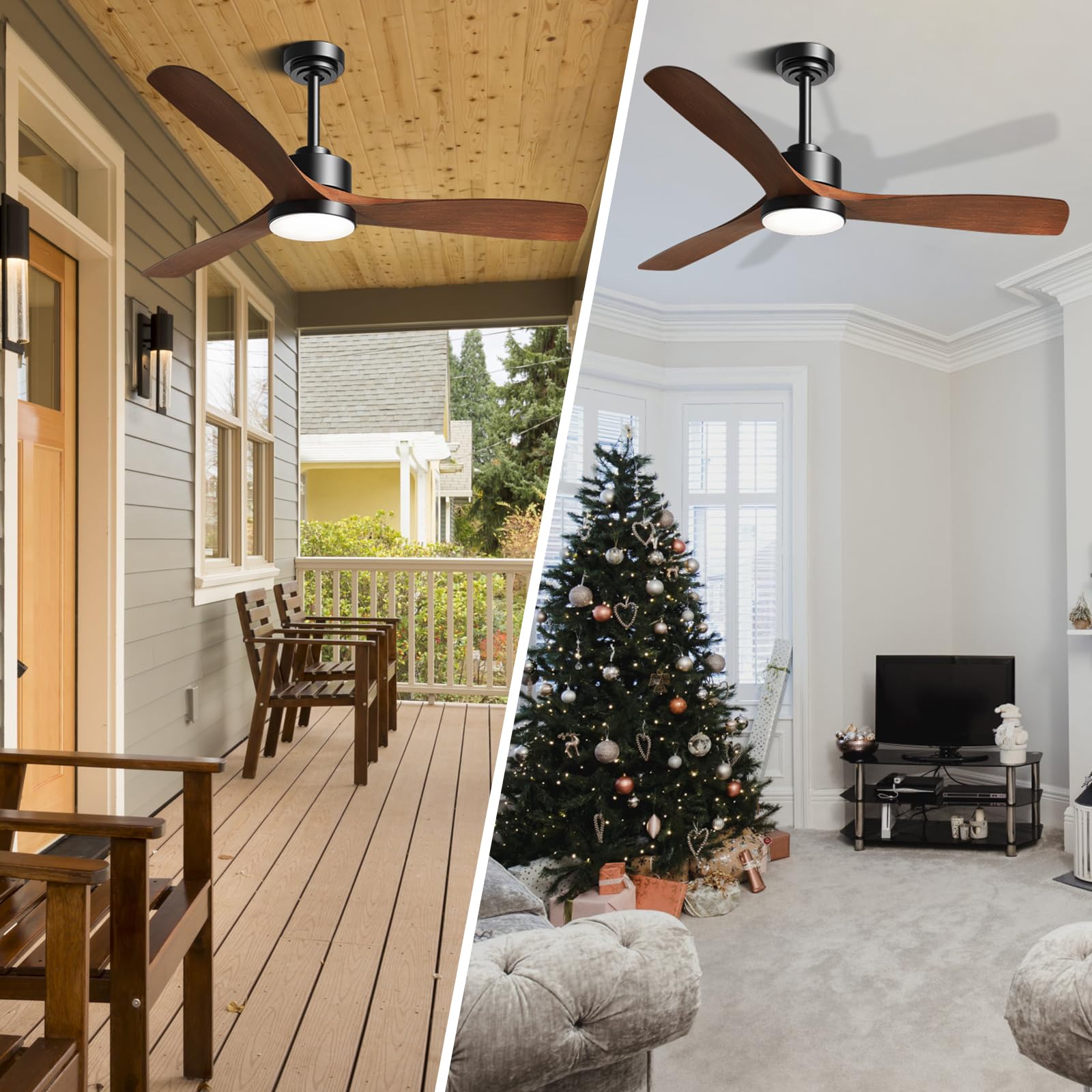 OUTON 52" Ceiling Fan with Lights Remote Control, Outdoor Fans for Patios, Noiseless Reversible
