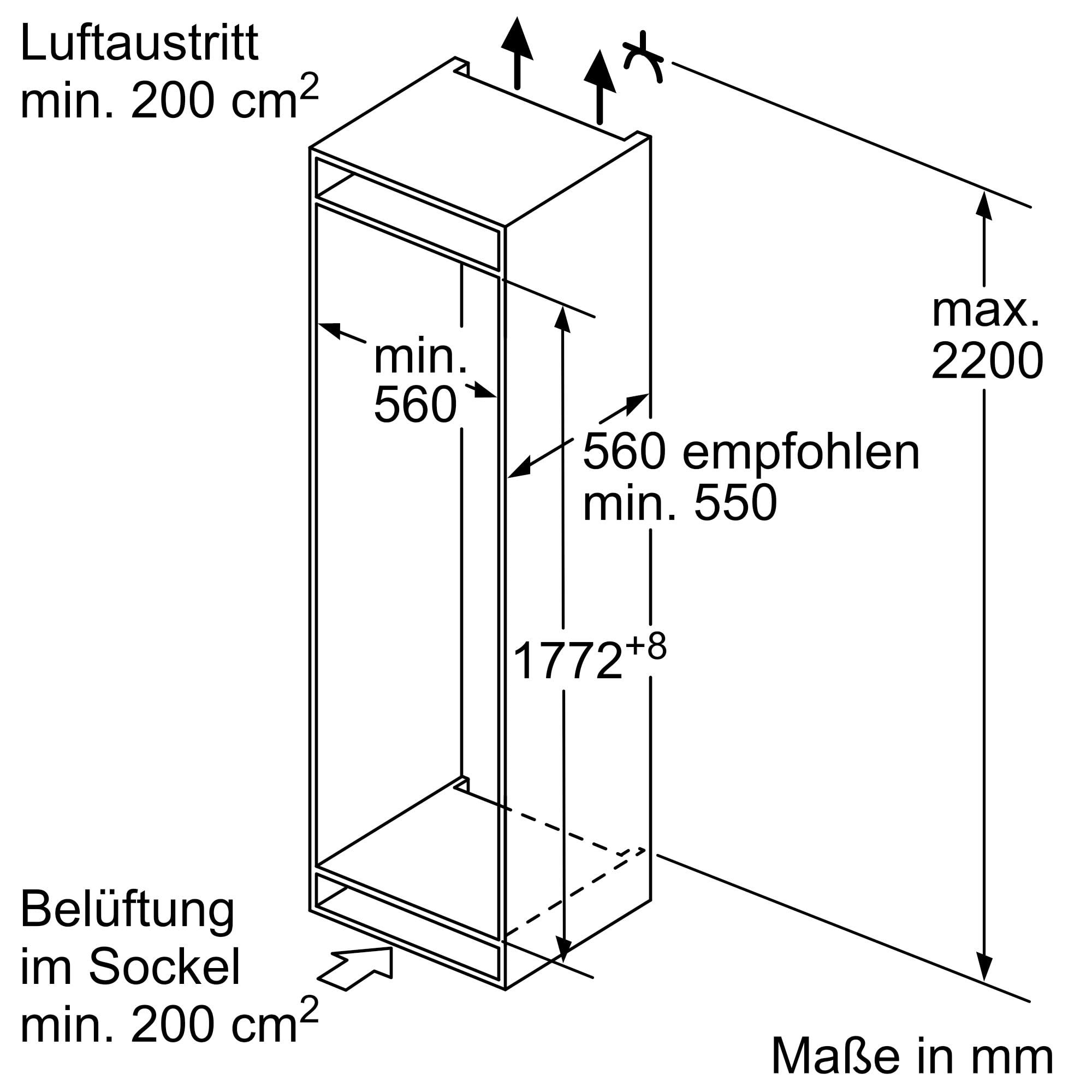 Siemens KI85NNFE0 iQ100 Einbau-Kühl-Gefrier-Kombination, 177,2 x 54,1 cm, 150 L Kühlen & 99 L Gefrieren, noFrost, autoAirflow - gleichmäßige Kühlung auf allen Ebenen, LED-Licht