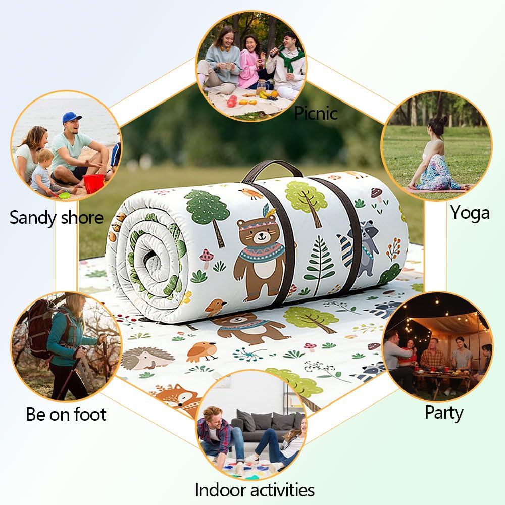 Stuoia Campeggio, Portatile Tappetino da Spiaggia Pieghevole, Tappetino da Picnic Lavabile Leggero Tappeto Spiaggia Antisabbia Grande per BBQ/Viaggi,Animal,200×200cm