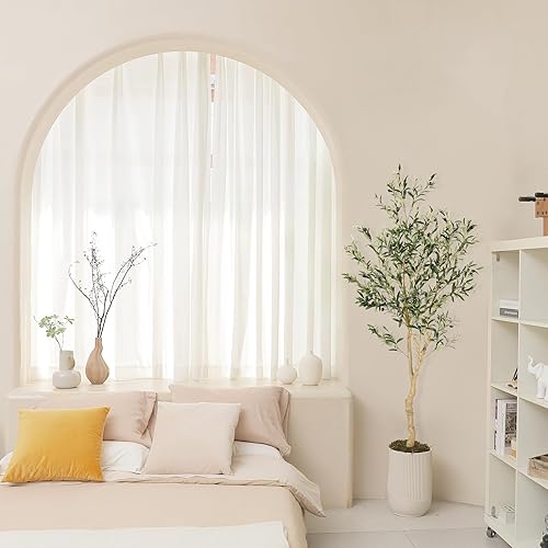 Miniatura 5 de Realead Árbol de olivo sintético de 6 pies, plantas de olivo alto, árbol de seda de olivo falso en maceta, olivos artificiales para decoración