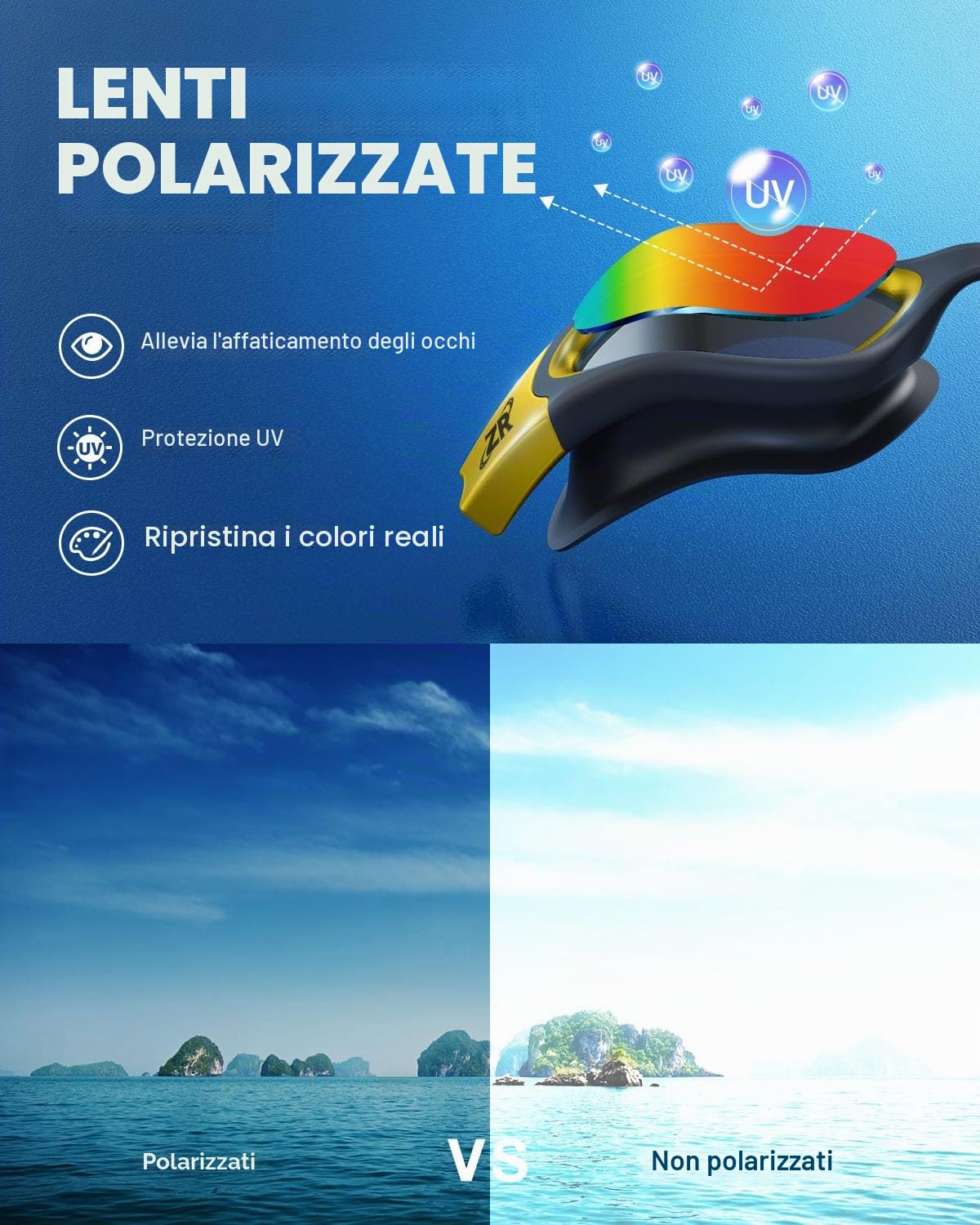 ZIONOR Occhiali da nuoto polarizzati per uomo e donna, G1-MAX Occhialini da nuoto con specchio/lente fumo, protezione dai raggi UV, cinghia regolabile, comfort professionale