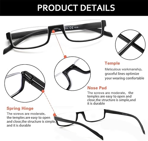 Miniatura 3 de Kerecsen Paquete de 5 lentes de lectura para mujereshombres, lectores de marco de media luna con bisagras de resorte