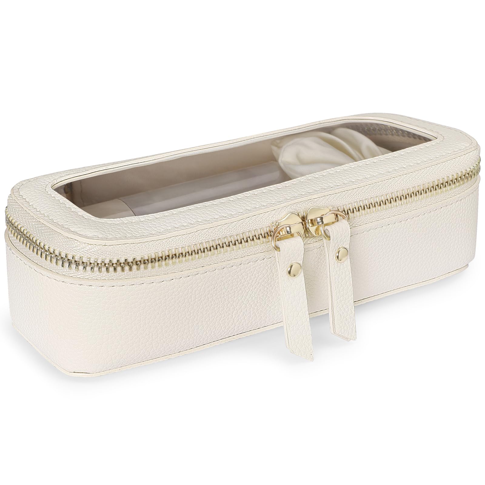 PACKISM Slim Clear Makeup Brush Bag, Pebbled Texture & Hard PU Leather Small Cosmetic Brush Holder, Mini Toiletry Bag Make up Bags with Message Card,