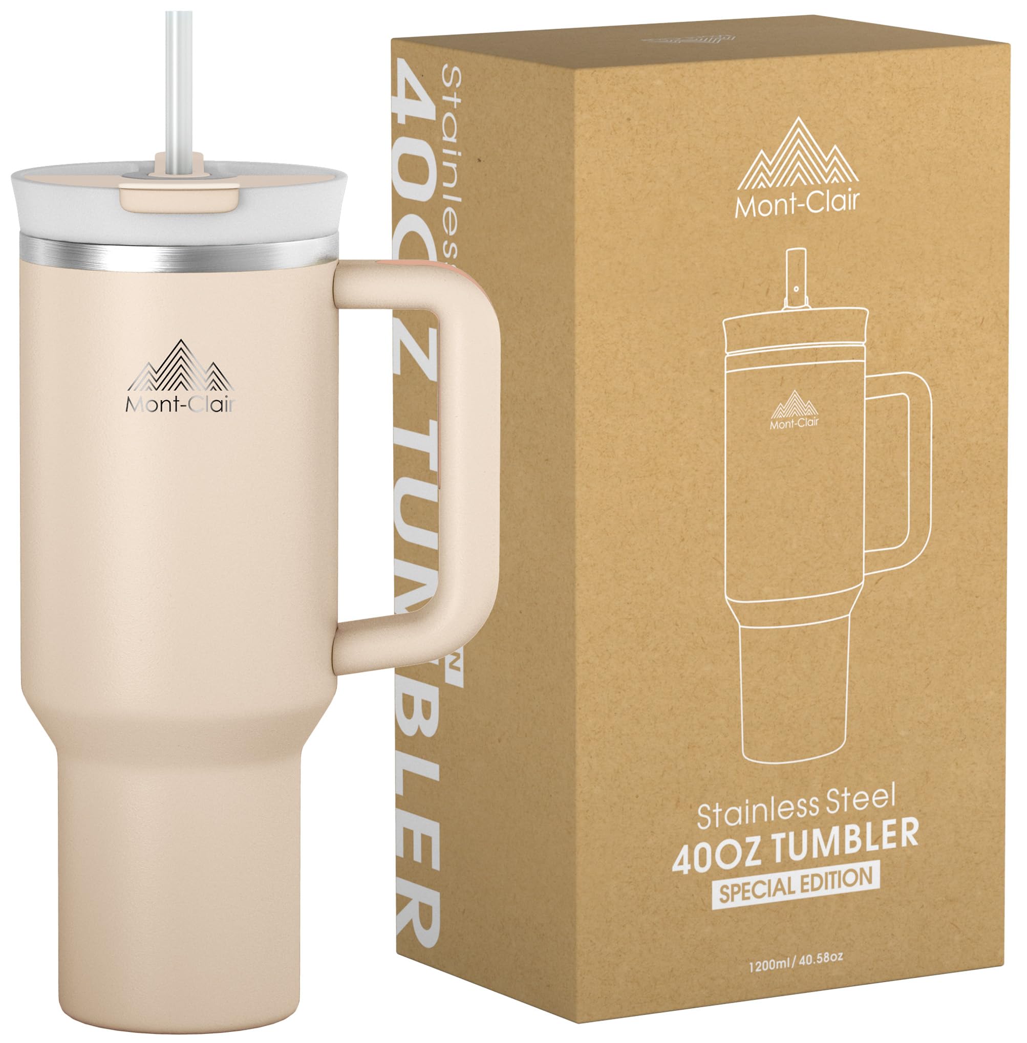 Tumbler 40oz - Trinkflasche mit Strohhalm 1.2L - Auslaufsicher Thermobecher mit Strohhalm Kühlt 10 Stunden - 48 Stunden Eisgekühlt - Trinkbecher mit Deckel und Strohhalm BPA Frei - Rosenquarz