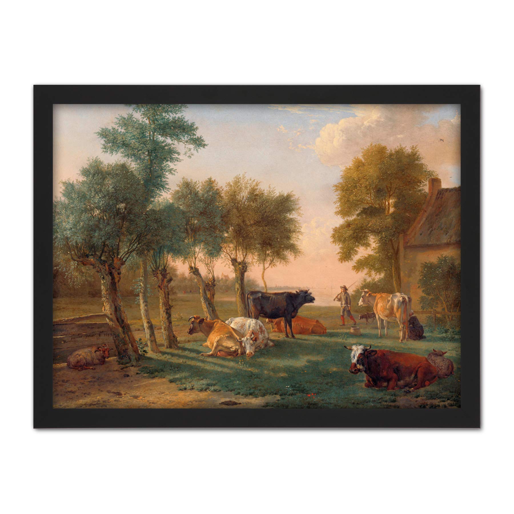 Artery8 Paul Gabriel Cows In A Meadow Near A Farm Painting Artwork Framed Wall Art Print 18X24 Inch