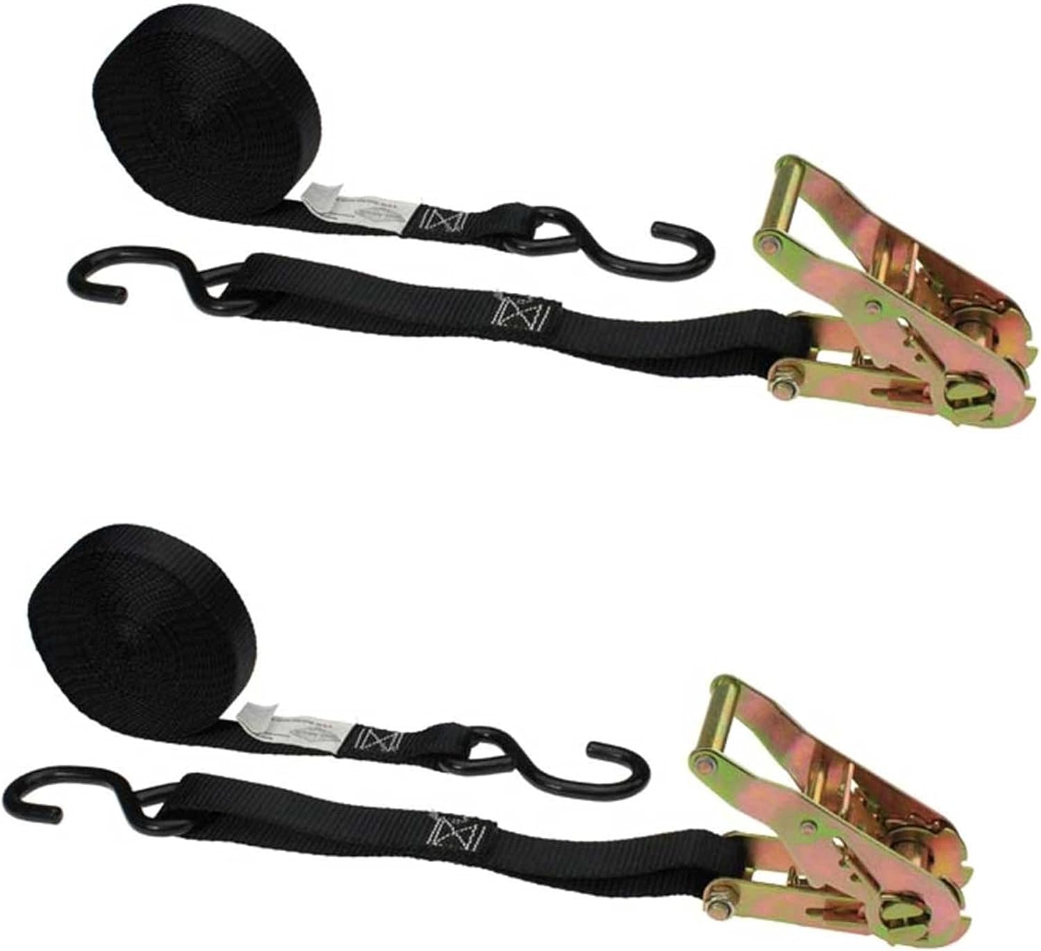 Ratchet Straps 1"x16 Ft 2-Pack – Black S Hook Tie Downs