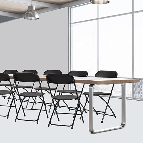 Miniatura 4 de Real Relax Juego de 10 sillas plegables de plástico, sillas plegables de plástico negro, perfectas para fiestas, eventos al aire libre,
