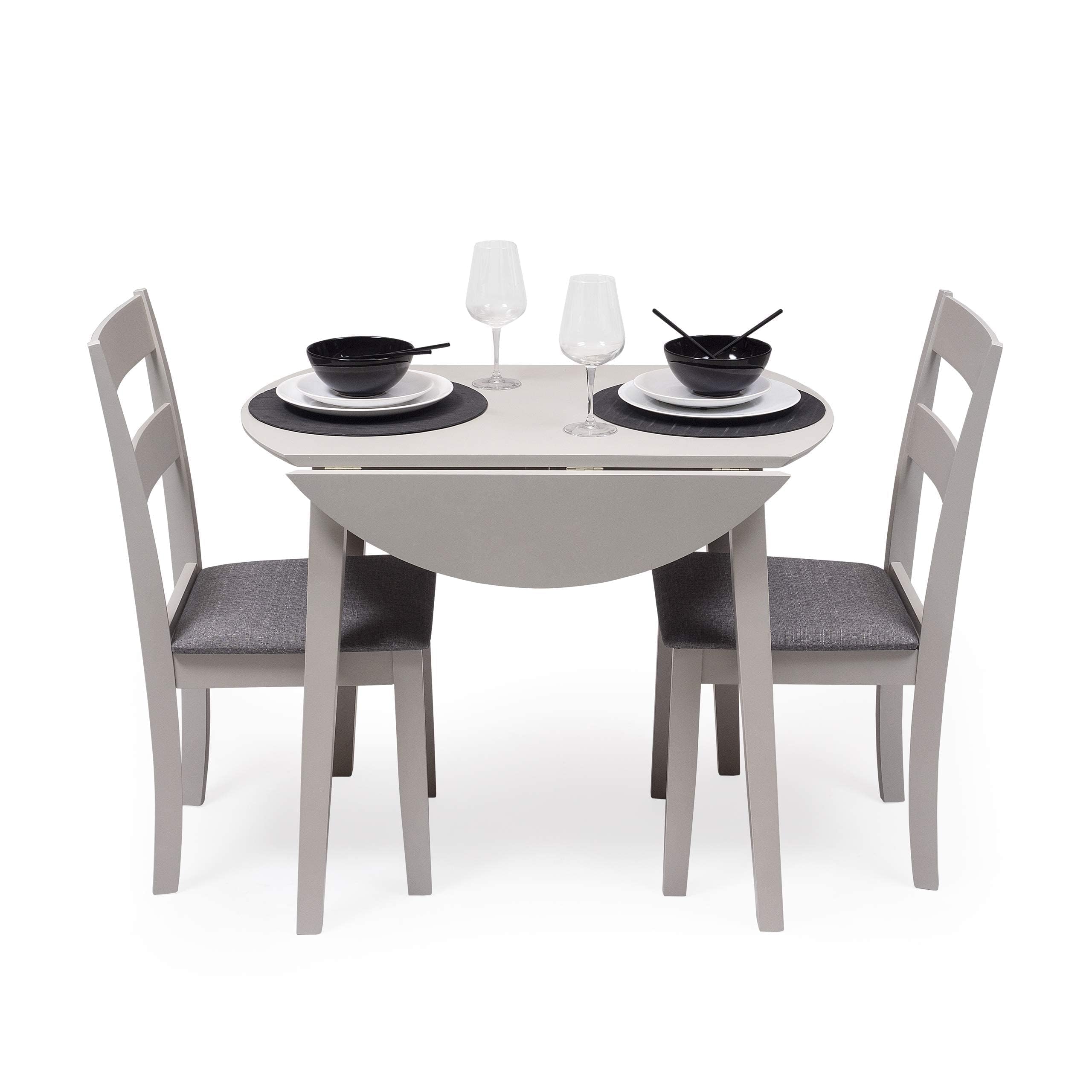 Homely | Mesa de Comedor o Cocina Extensible Redonda Dallas | Mesa Auxiliar | Diseño Sencillo y Moderno | Tres Tamaños Adaptables | Madera Lacada Color Gris | 90 cm de Diámetro 17,5/55/17,5 cm