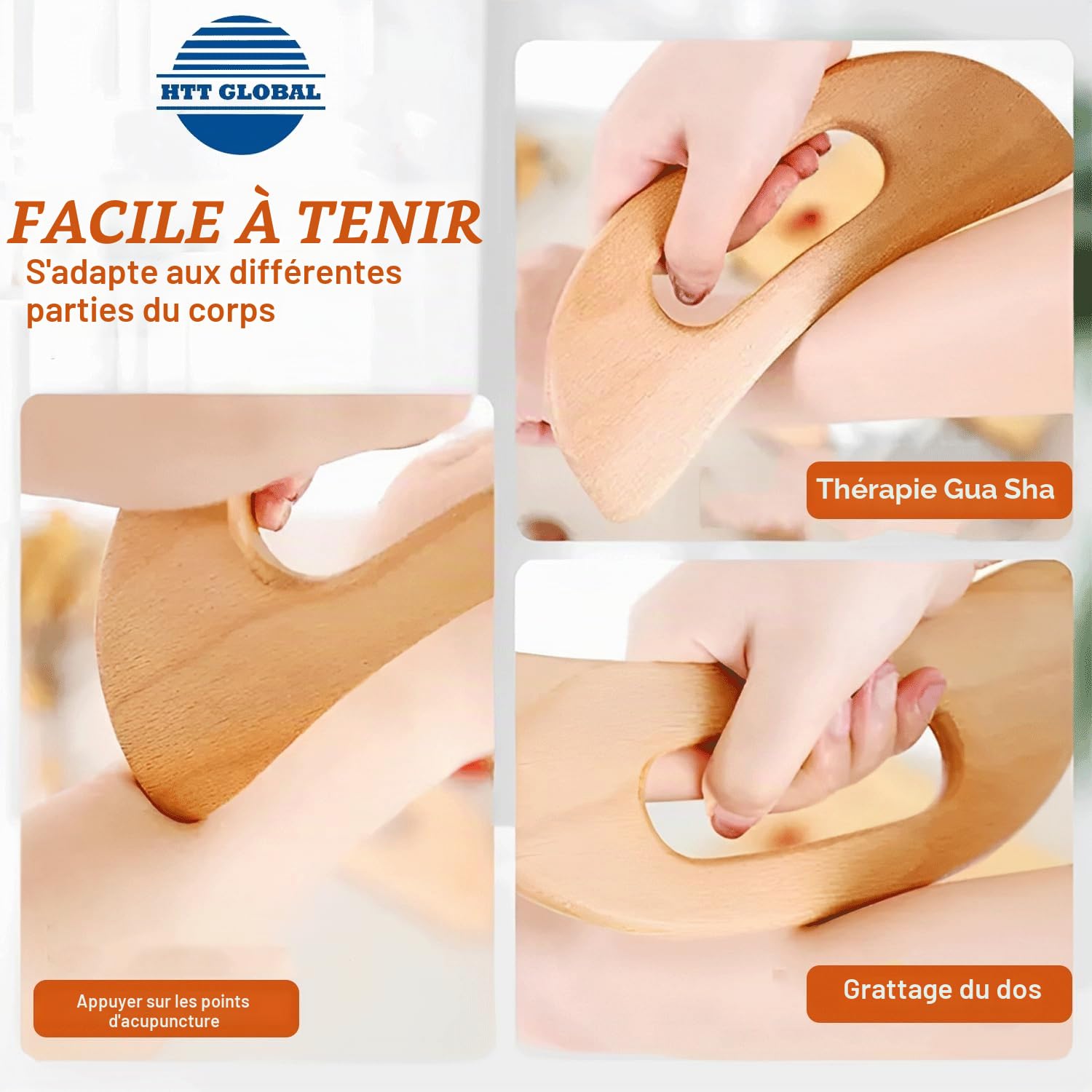 Lot de 3 outils de massage thérapeutique du bois pour le contour et la mise en forme du corps, kit de madérothérapie avec masseur de drainage lymphatique, outils de sculpture du corps en