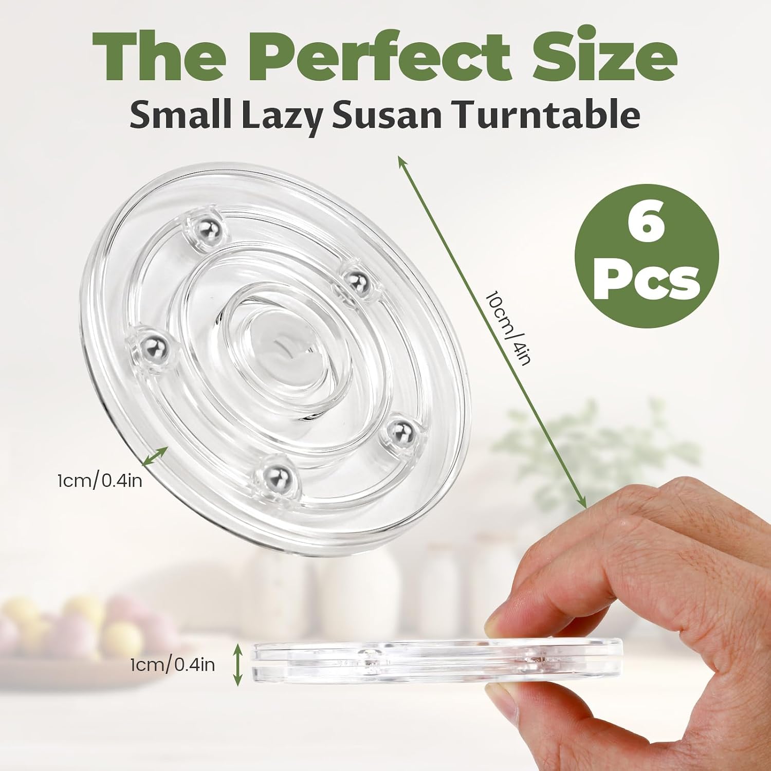 6 Pack 4 Inch Small Lazy Susan Turntable, Acrylic Lazy Susan Hardware Bearing Base with Steel Ball, Mini Rotating Organizer for Kitchen Spice Cake Decorating, Clear