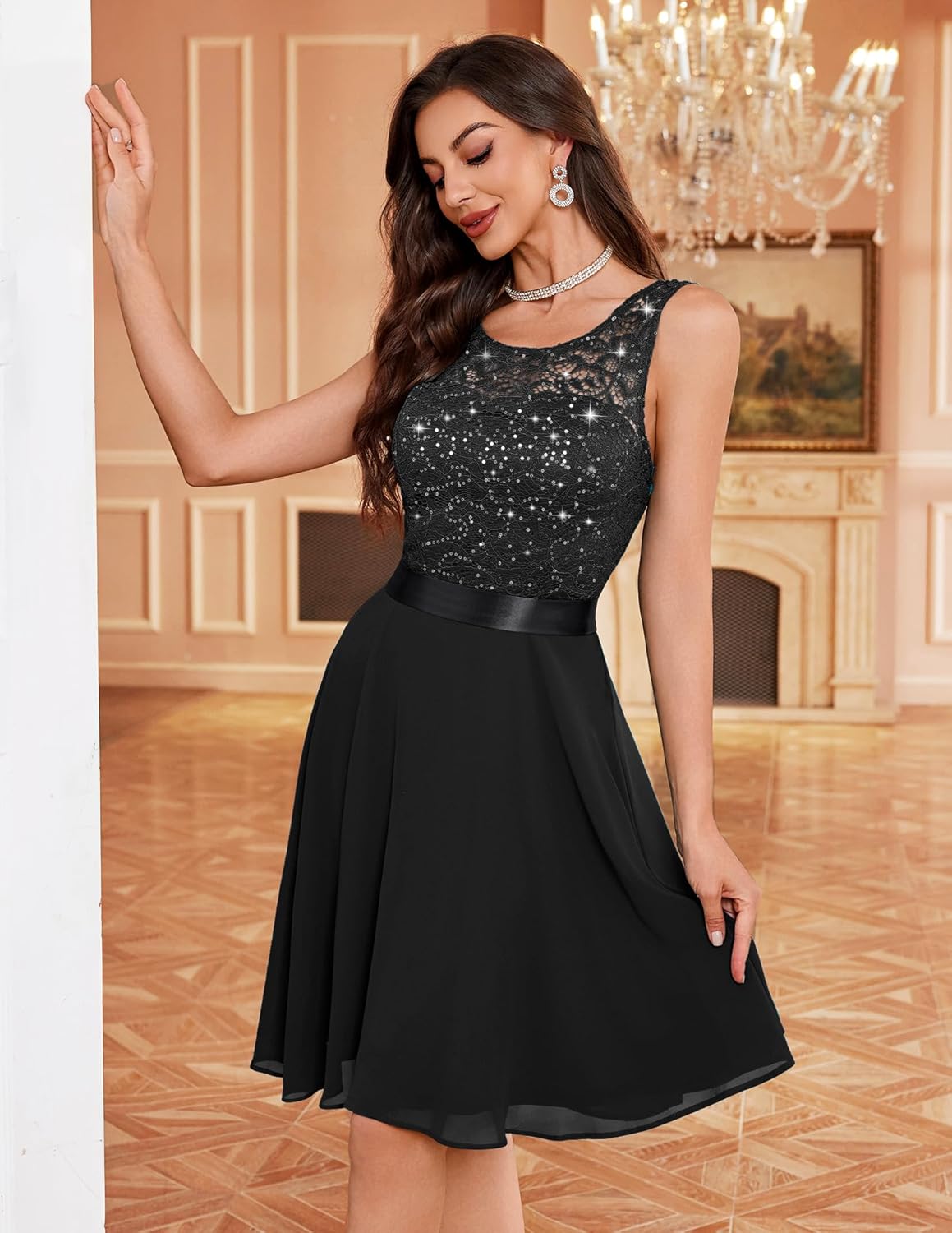 BeryLove Women's Short Prom Dresses for Teens Sleeveless Flowy A Line Wedding Guest Lace Formal Dress - Image 4