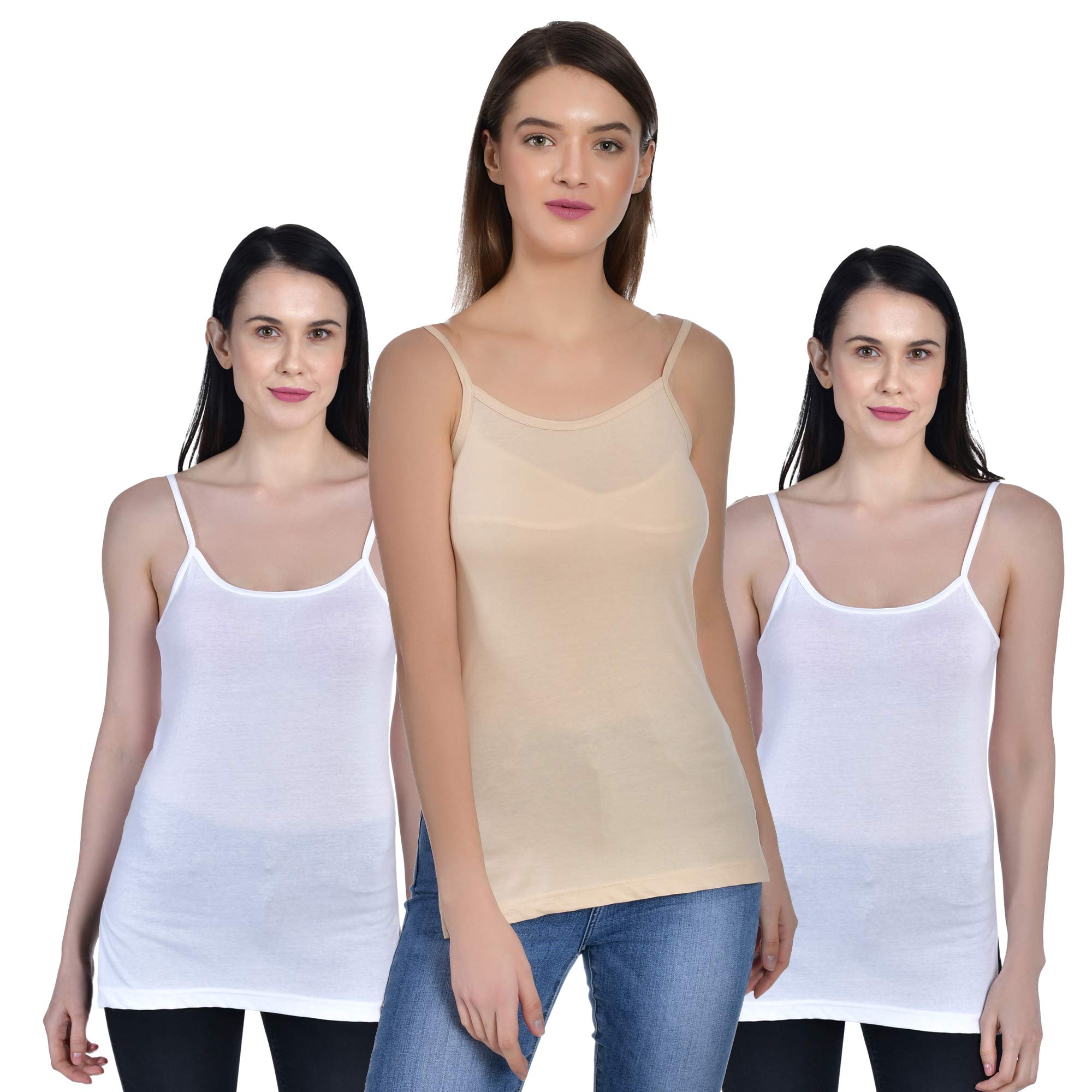 aimly Women's Cotton Sleeveless Side Slit Camisole Slip Spaghetti - Pack of 3-picture-13