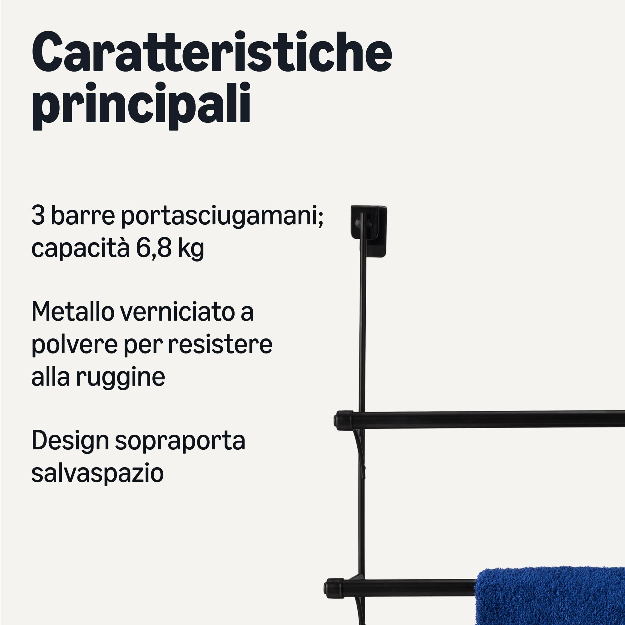 Amazon Basics Portasciugamani da sopra la porta, Nero, 49 x 17 x 63 cm