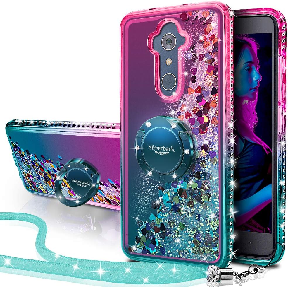 Silverback ZTE ZMax Pro Case, ZTE Carry Z981 Case, Girls Women Moving Liquid Holographic Glitter Case with Ring Stand for ZTE Imperial Max Z963U/ZTE Blade Max 3 Z986/Max XL N9560/Blade X Max -Green