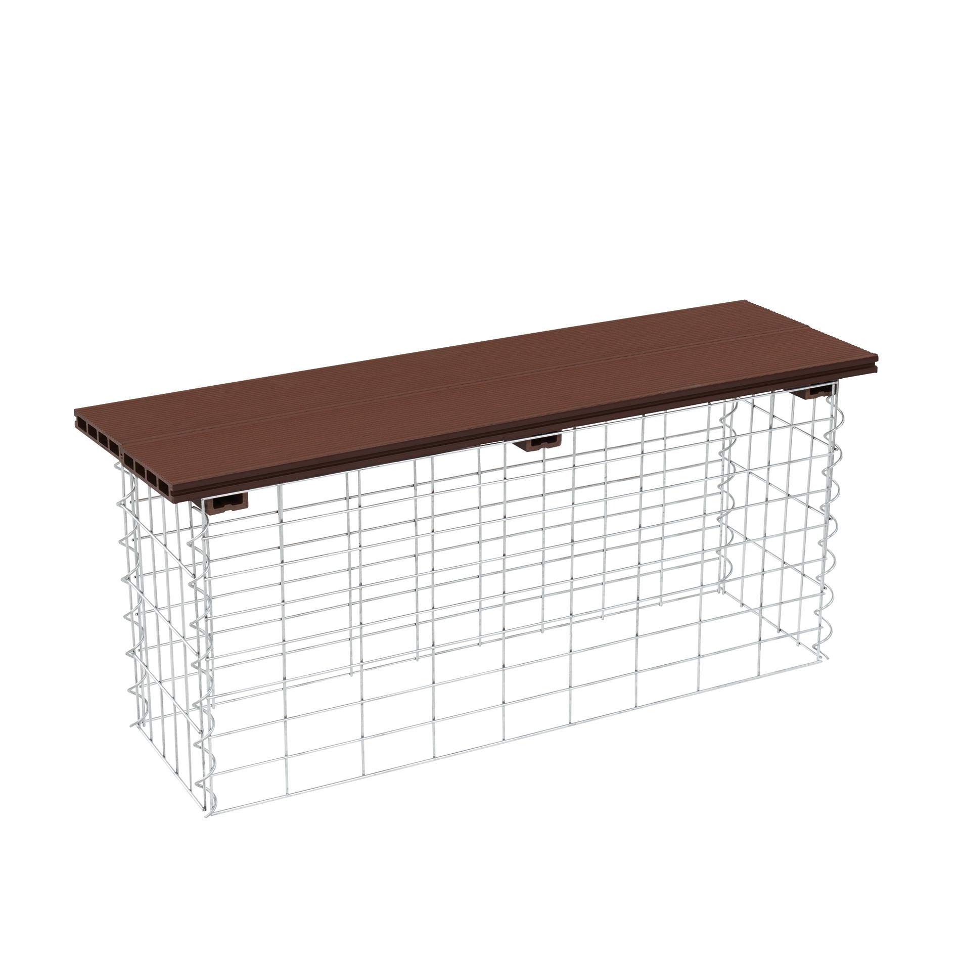 ESTEXO Gabionen Sitzbank mit WPC-Sitzfläche in Holzoptik, 100 x 30 x 43 cm, inklusive Spiralen und Distanzhalter Dunkelbraun