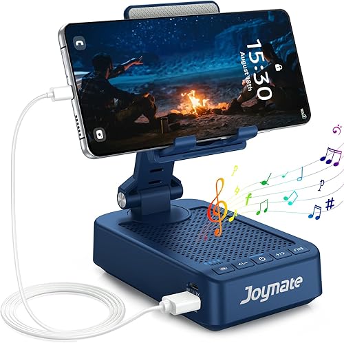 Miniatura 12 de Regalos para hombres y mujeres, soporte para teléfono con altavoz Bluetooth y función de carga, ángulo rotatorio de 360° ajustable, soporte para