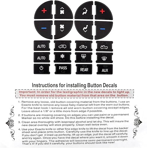 Miniatura 7 de SecosAutoparts Juego de calcomanías de panel AC y calcomanía de reparación de botón de radio, kit de reparación de calcomanía de botón de tablero AC