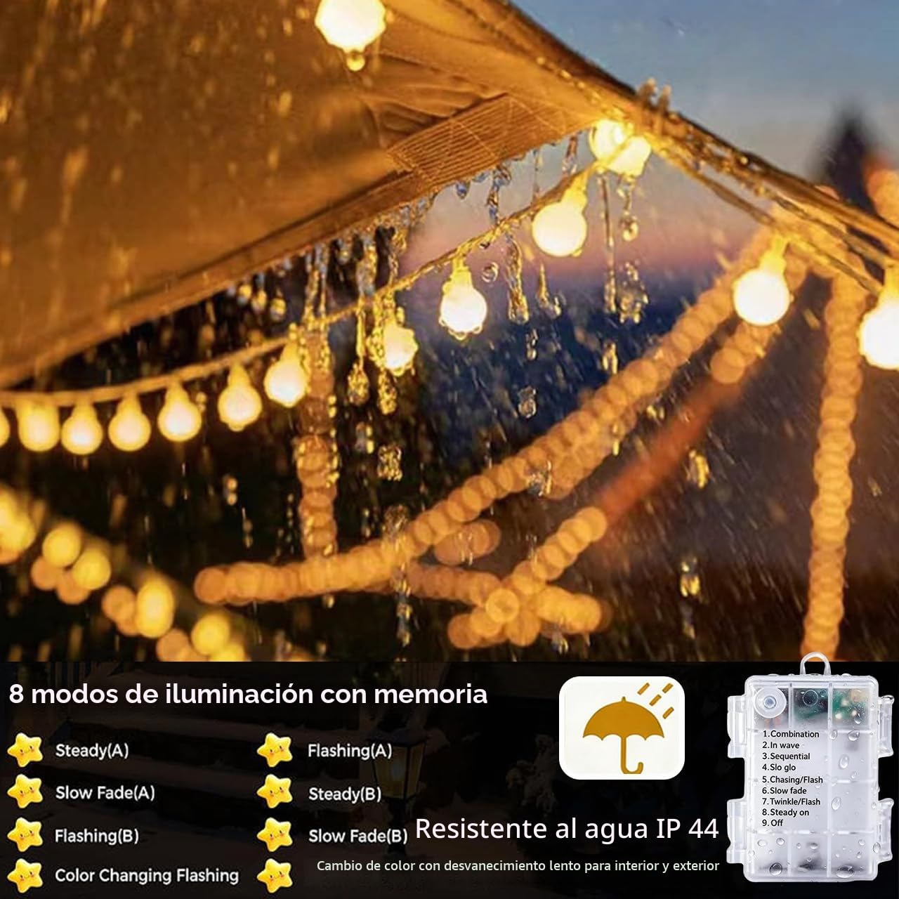 Guirnalda de luces de bola – 80 bolas de 10 m de globo de luz – perfecto para interior, exterior, jardín, árbol de Navidad, fiesta, festival, decoración de boda (blanco cálido)