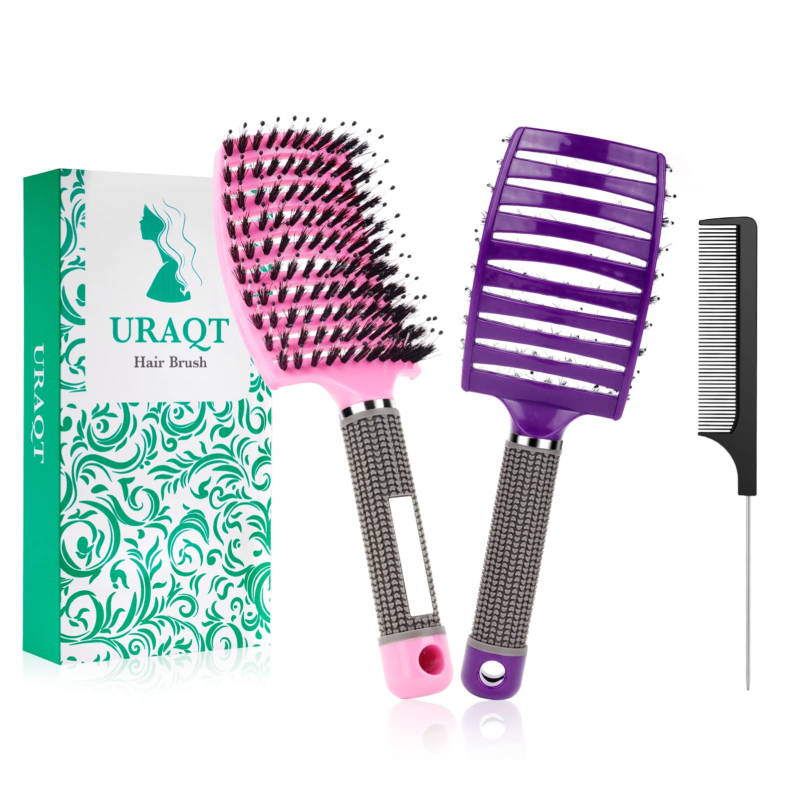 Cepillo Cerdas Jabali 2pcs Peine Pelo Rizado Antitirones Desenredante Secado Rápido