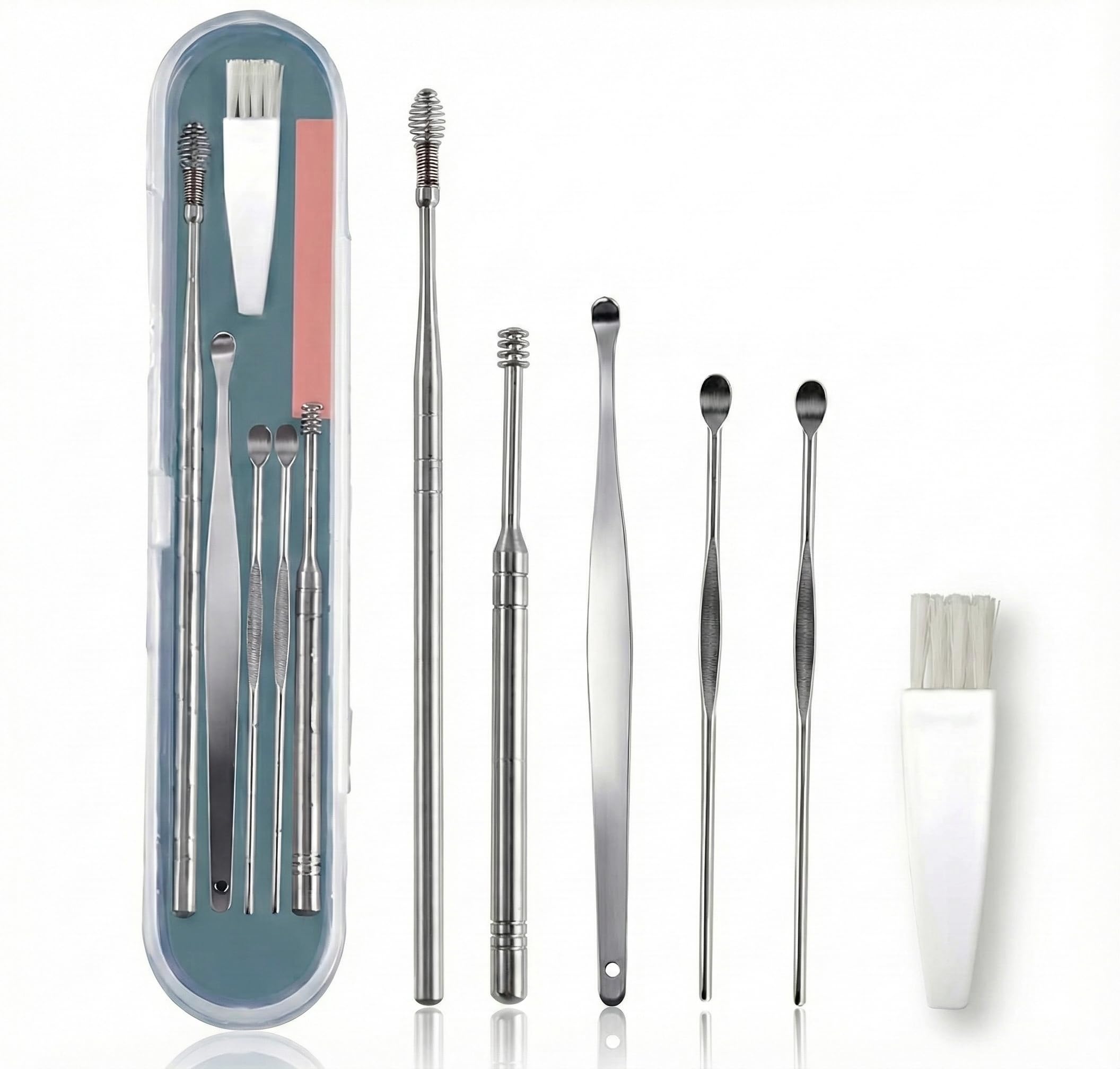 Ear Wax Cleaner - Resuable Ear Cleaner Tool Set with Storage Pack - Ear Wax Remover Tool Kit with Ear Curette Cleaner and Spring Ear Buds Cleaner 6 Pcs Set-image-11