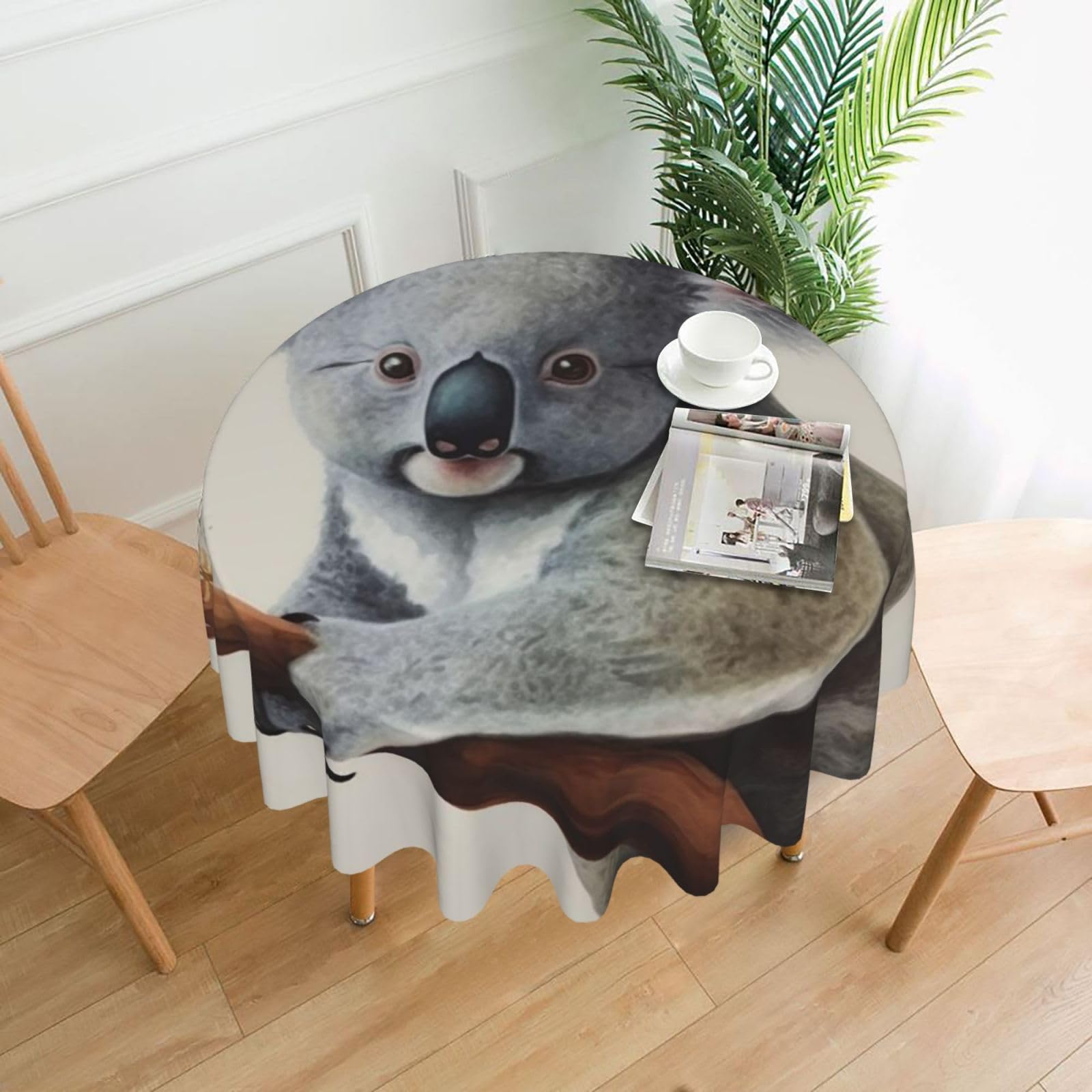 Fodpand Black Koala And Butterfly Tablecloths For Round Tables 60 Inches - Reusable And Washable Kitchen Table Clothes Decorative Table Cover For Dining Tables, Buffet Parties, Wrinkle Resistant