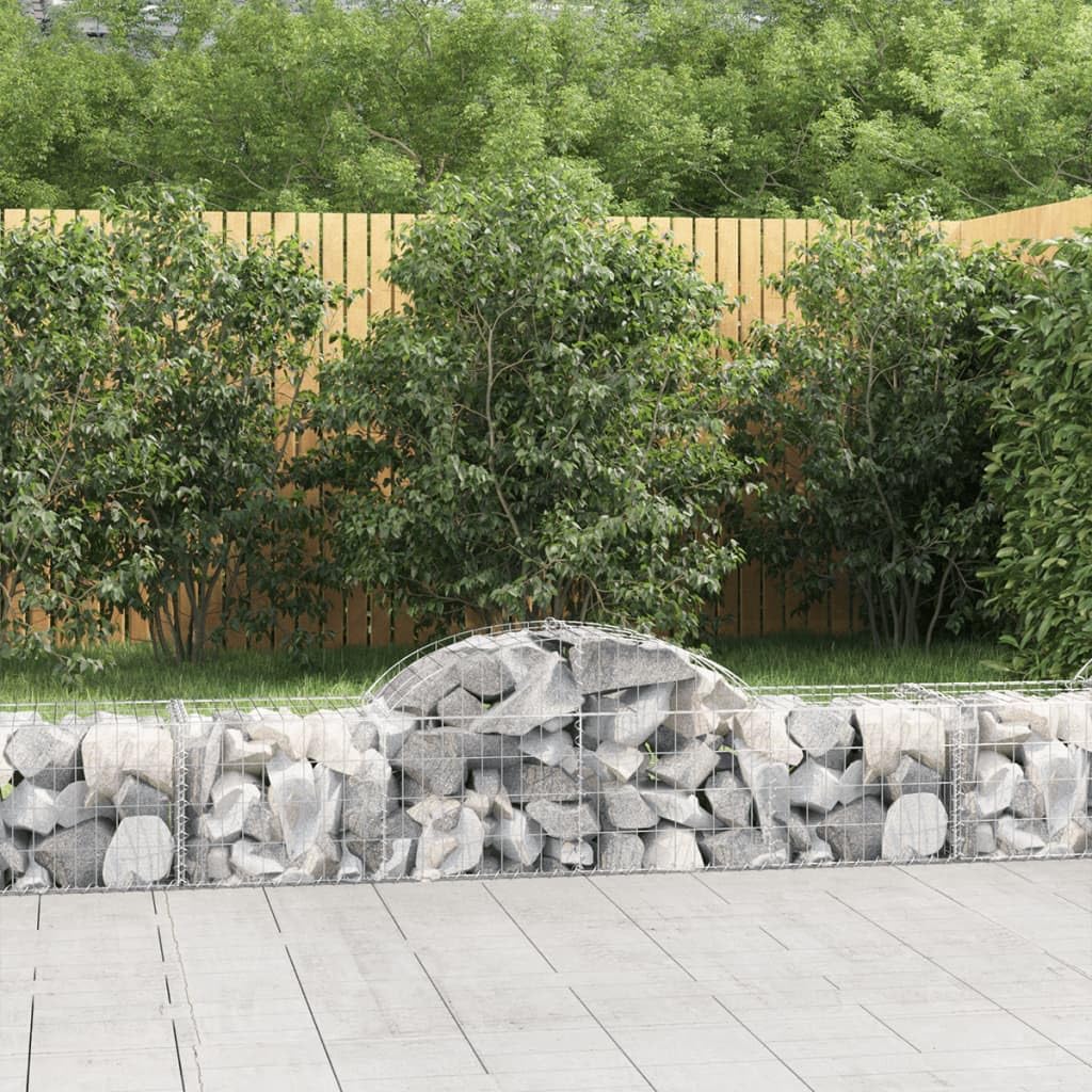 Gaviones con arco alto, 200 x 50 x 40/60 cm, hierro galvanizado, 20 unidades | Cestas de piedra resistentes para exteriores. La barrera decorativa y acústica de jardín para terraza y patio trasero.