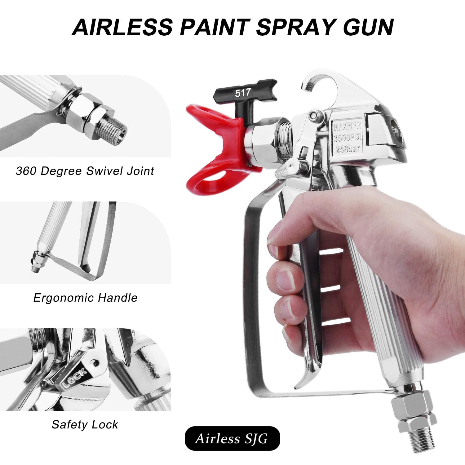 Airless SJG Pistola de pintura sin aire, con 5 filtros de pistola de pulverización sin aire de malla 60, un soporte de boquilla rojo, un poste de extensión de pintura de 16 pulgadas y 5 puntas de