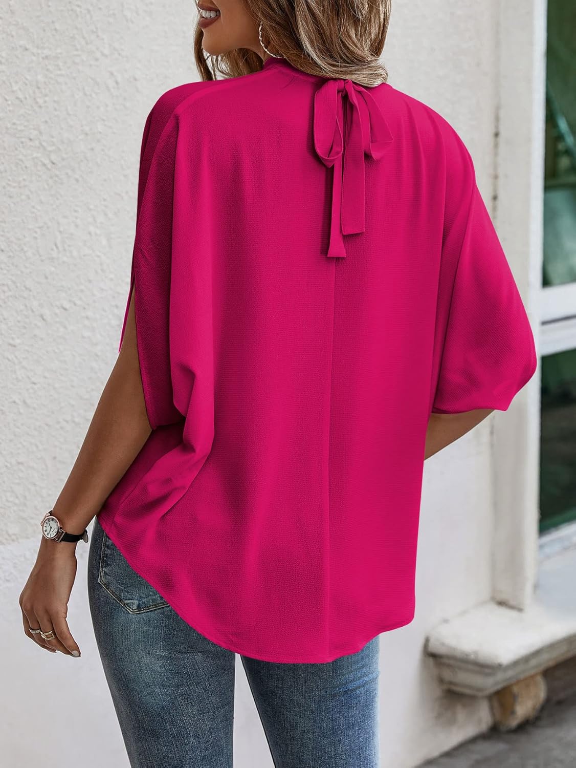 Verdusa Women's Tie Back Dolman Sleeve Blouse Top Casual Dressy Mock Neck Going Out Tops - Image 2