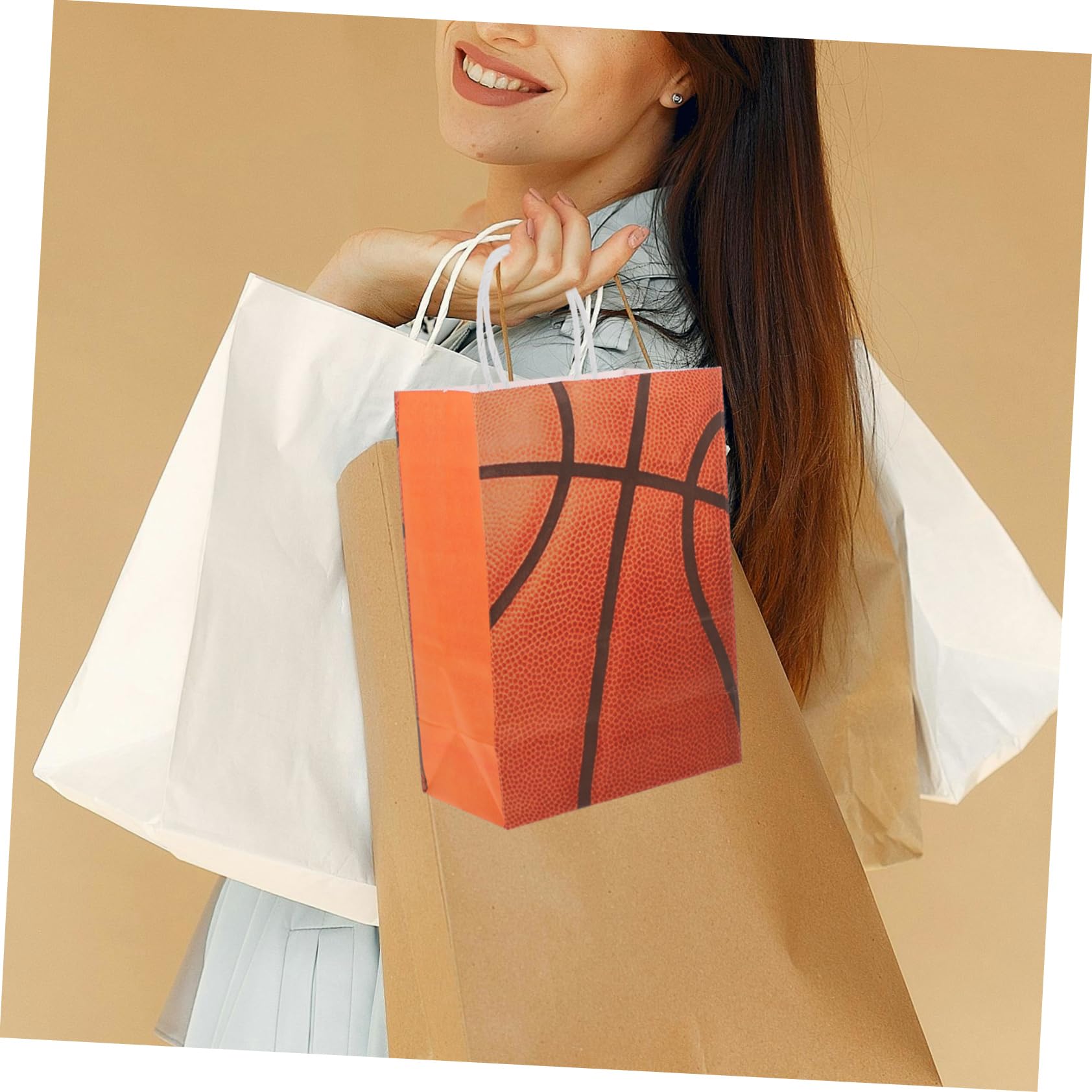 Ipetboom 24 Bolsas de Papel Kraft con Asas Naranjas para Obsequio de Cumpleaños Infantiles, Portátiles y Versátiles Ocasión Deportiva