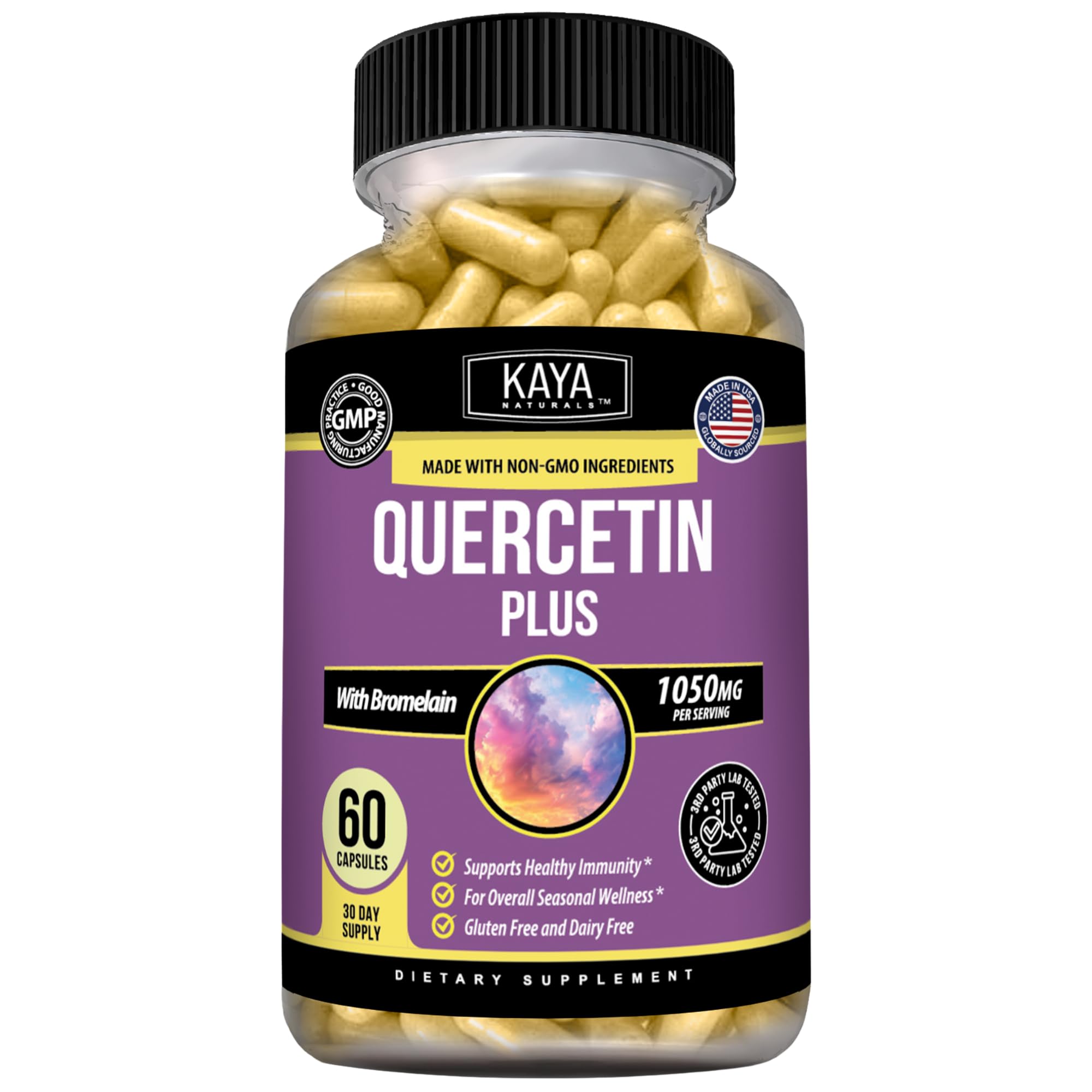 Kaya Naturals Quercetin with Bromelain & Zinc, 1,050 mg, 60 Capsules
