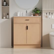 30 Inch Bathroom Vanity with Ceramic Sink and Countertop, Water-Resistant Bathroom Cabinet with 2 Soft-Closing Doors Wood