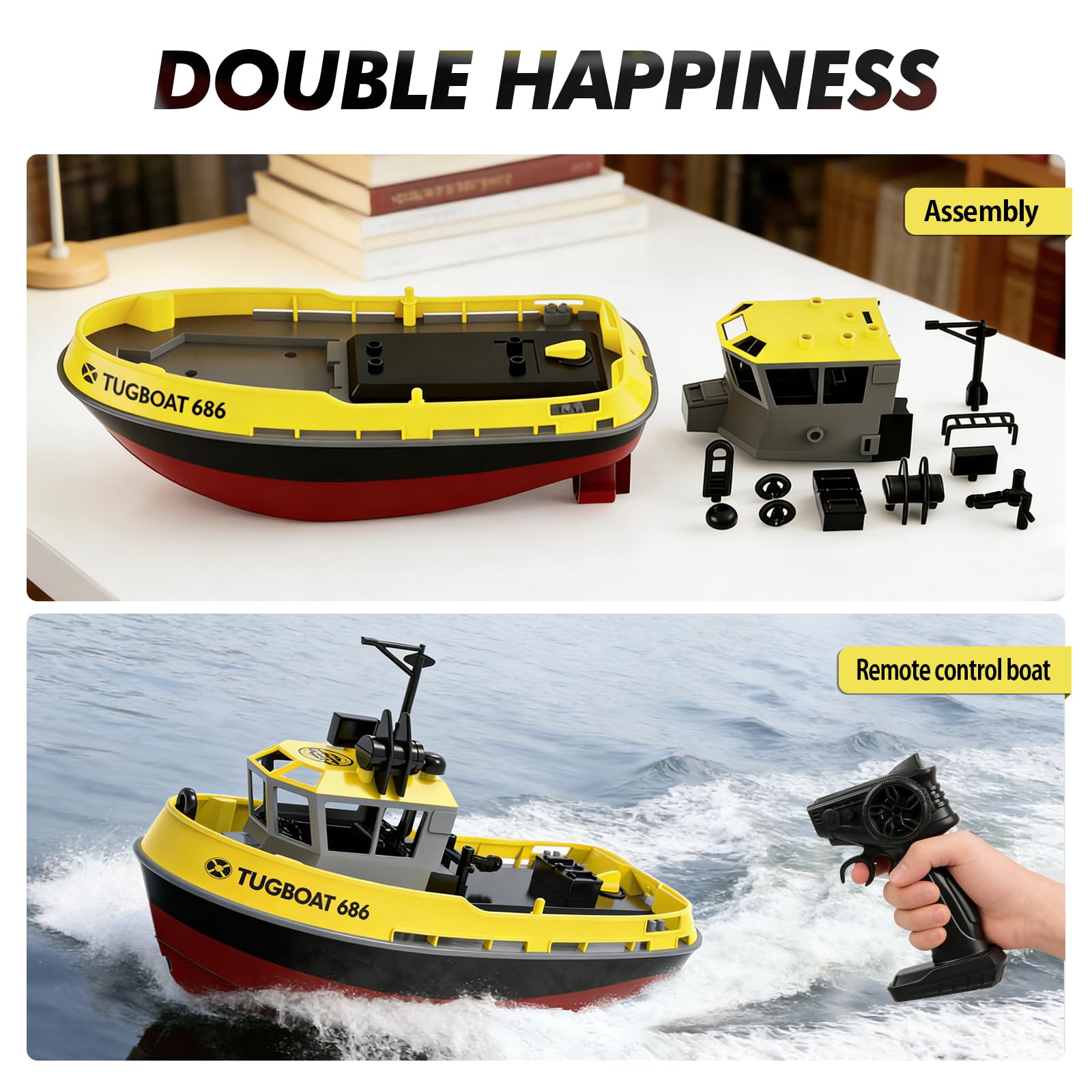 Barco de Control Remoto Barco Teledirigido para Niños Remolcador teledirigido 1:72 Impermeable 2.4GHz Dos Pilas Recargables 40 Minutos de Juego Juguete Regalo Ideal para niños (Naranja)