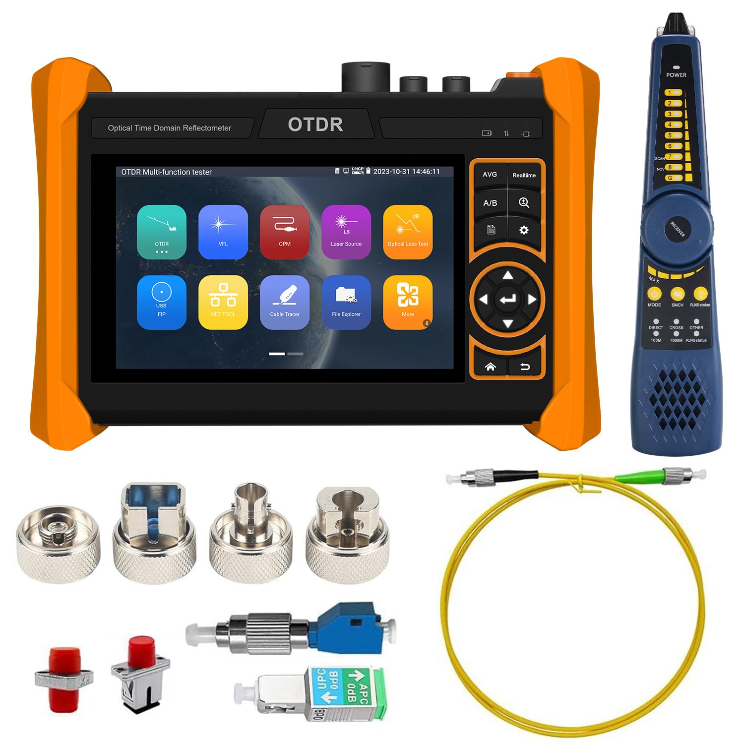 Optical Fiber Tester 1310/1550nm, WANLUTECH OTDR Tester 5.4 inches Touchscreen Support Event Map VFL OPM LS(Light Source) OLT (Optical Loss Test) Functions RJ45 Cable Tester Network Tools WiFi