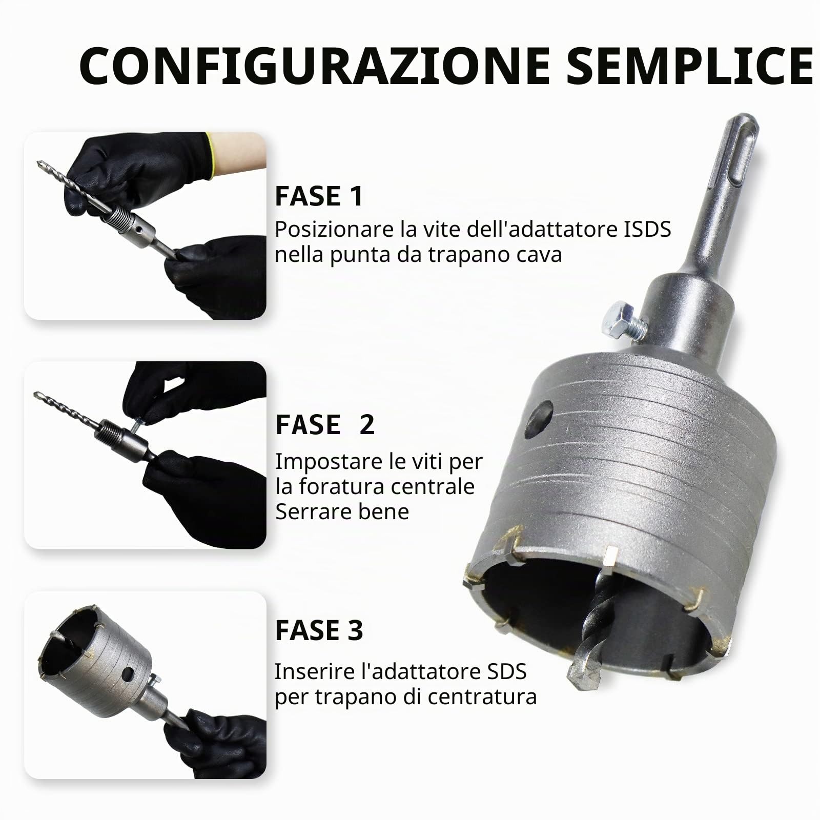 CCLIFE Fresa per cemento seghe a tazza per cemento da 50/55/65/68/80/82/100 mm Punta Centraggio 8x110mm per muratura e calcestruzzo con SDS plus adattatore