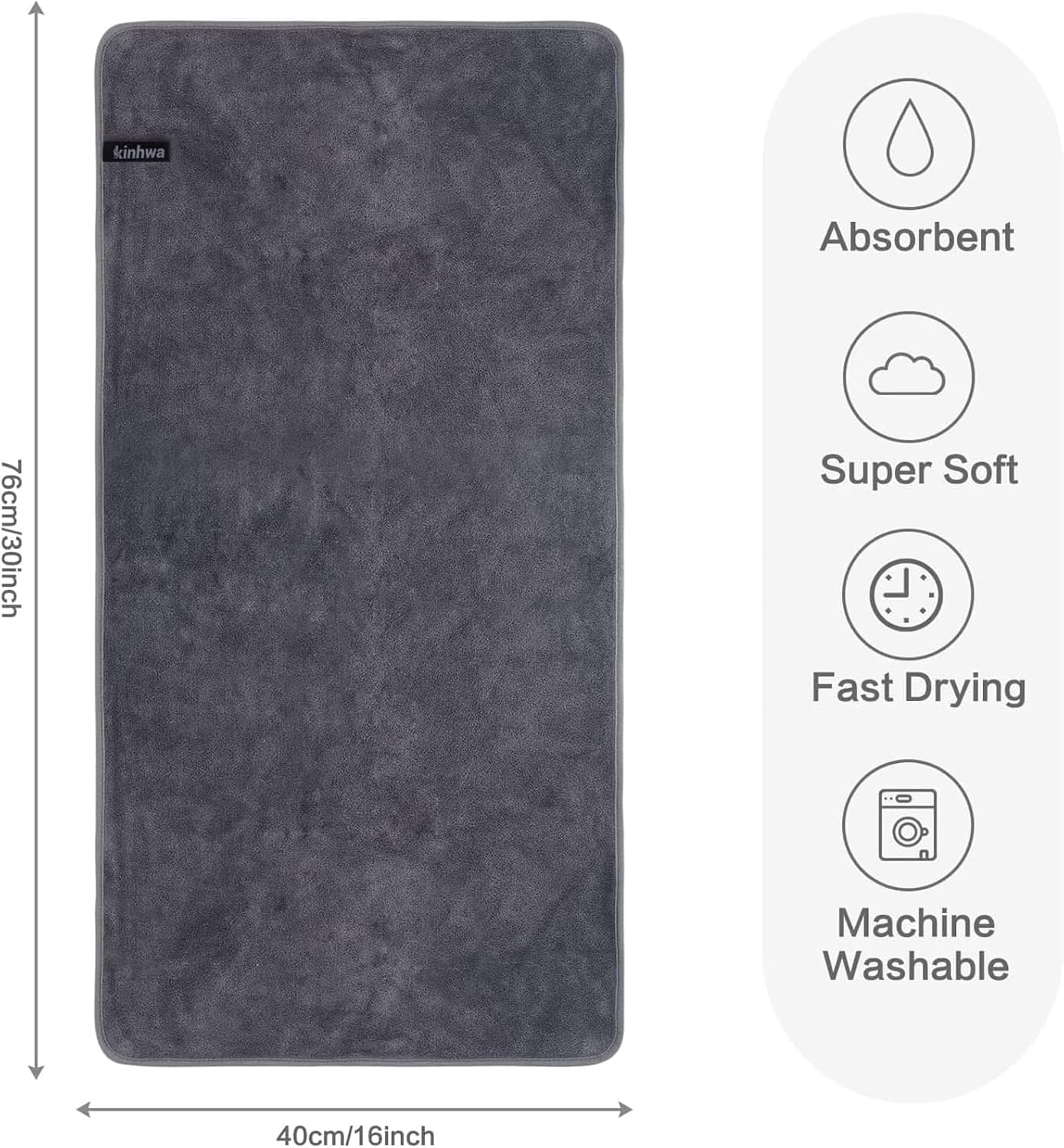 KinHwa Microfiber Hand Towels for Bathroom Soft and Absorbent Face Towels for Bath, Spa, Gym 16inch x 30inch (6, Gray, 16inch x 30inch)