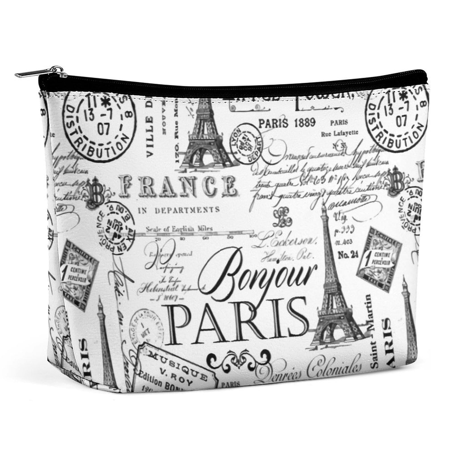 HYDJLXA Paris Black And White Nostalgic Handheld Makeup Bag with Large Capacity for Easy Carrying