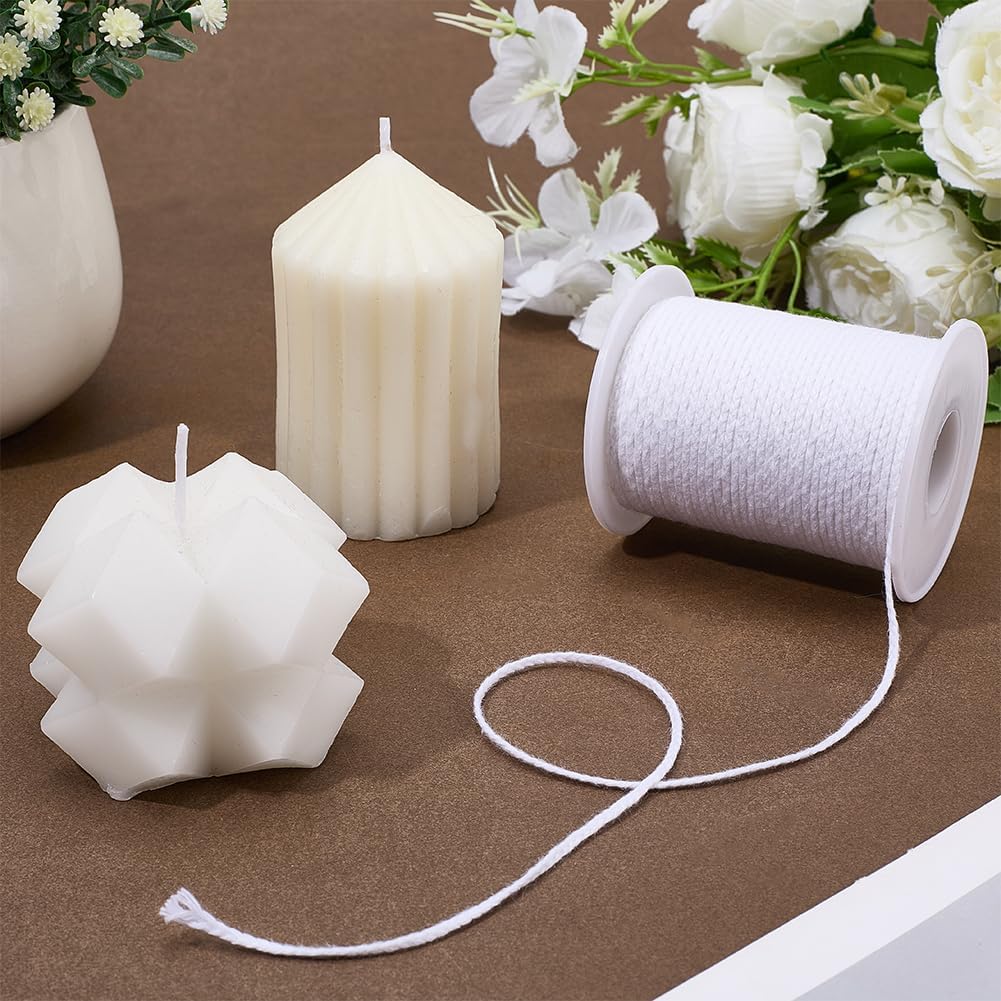61M/200 Feet Cotton Candle Wick Roll Candle Making Wicks Long with Spool White 2mm Flat Woven Interwoven Soft Oil Lamp Lacing Core Thread Cord for DIY Candlemaking Crafts Findings Accessories