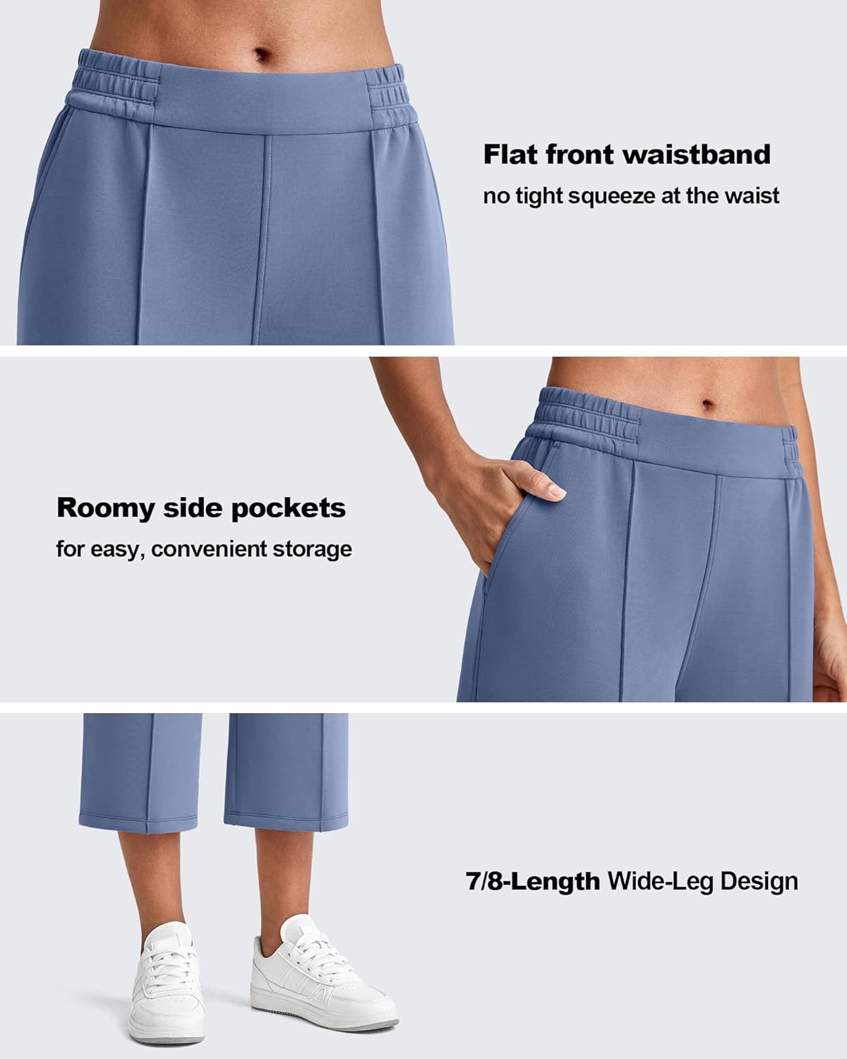 G4Free Smoofit Capri Pants for Women Wide Leg Yoga Pants High Waist Summer Travel Casual Pants with Pockets