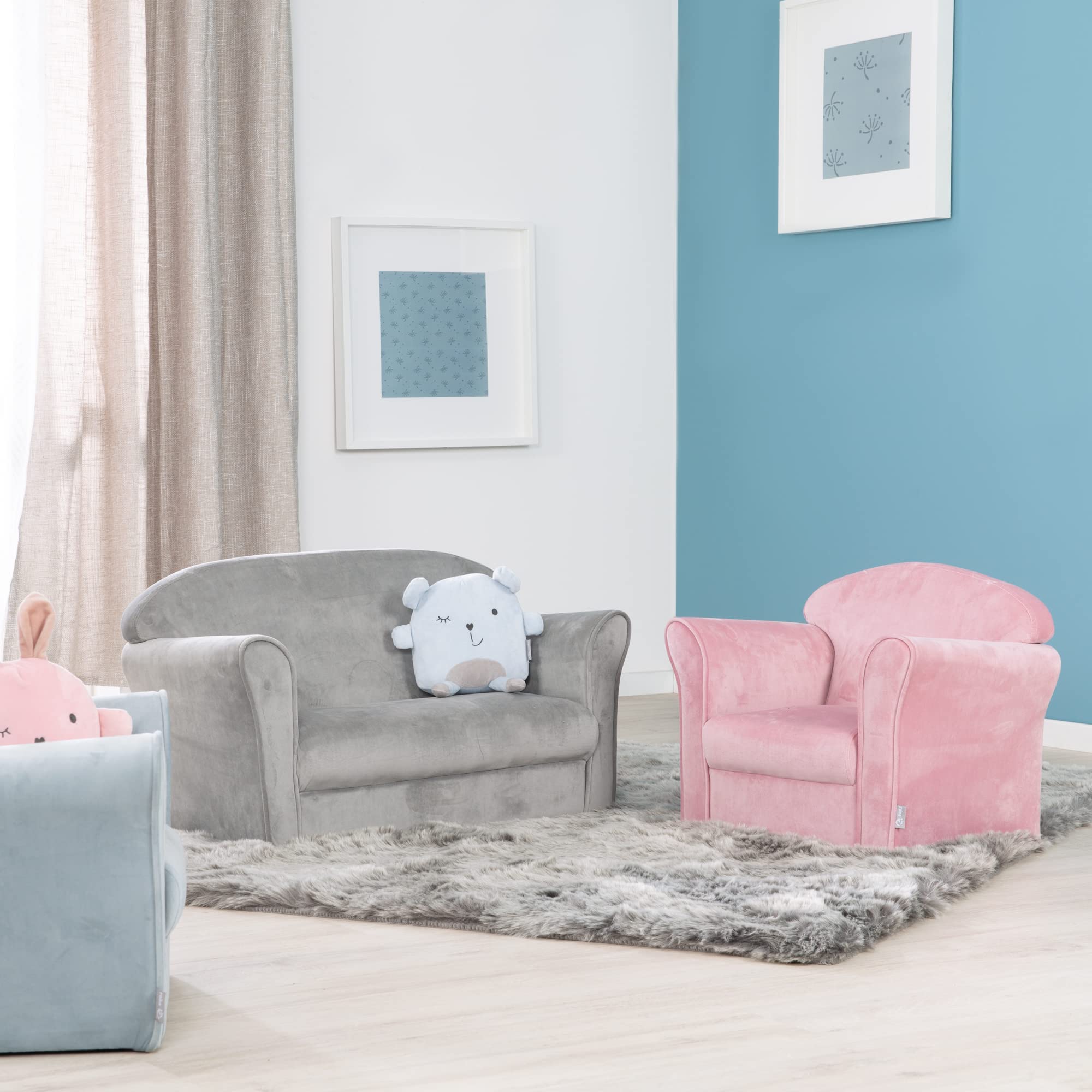 roba Canapé Enfant en Velours Lil Sofa - 2 Places - Fauteuil Club avec Accoudoirs Confortables - 78 x 40 cm - Facile à Nettoyer - dès 18 Mois - Gris