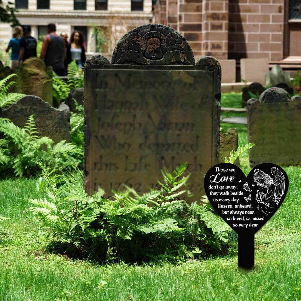 GLOBLELAND Heart Shaped Angel Butterfly Garden Memorial Stake - Waterproof Acrylic Remembrance Plaque for Cemetery Yard and Grave - Image 4