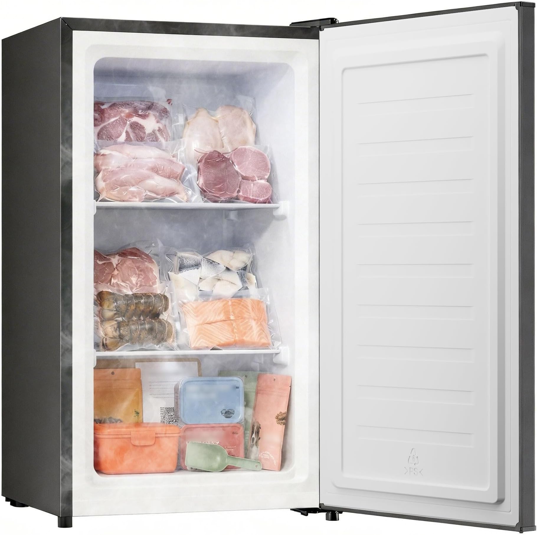 2.1 Cu.ft Upright Mini Freezer for Dorm Office Black | Compact Freezer with Reversible Door, Adjustable Thermostat, Removable Shelves, Small Freezer for Apartment
