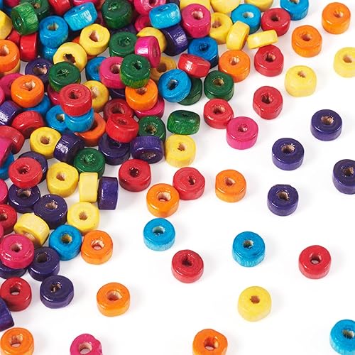 Miniatura 6 de Craftdady 200 cuentas espaciadoras de madera redondas planas naturales de 0.236 x 0.118 in, colores mezclados, cuentas sueltas de madera para hacer