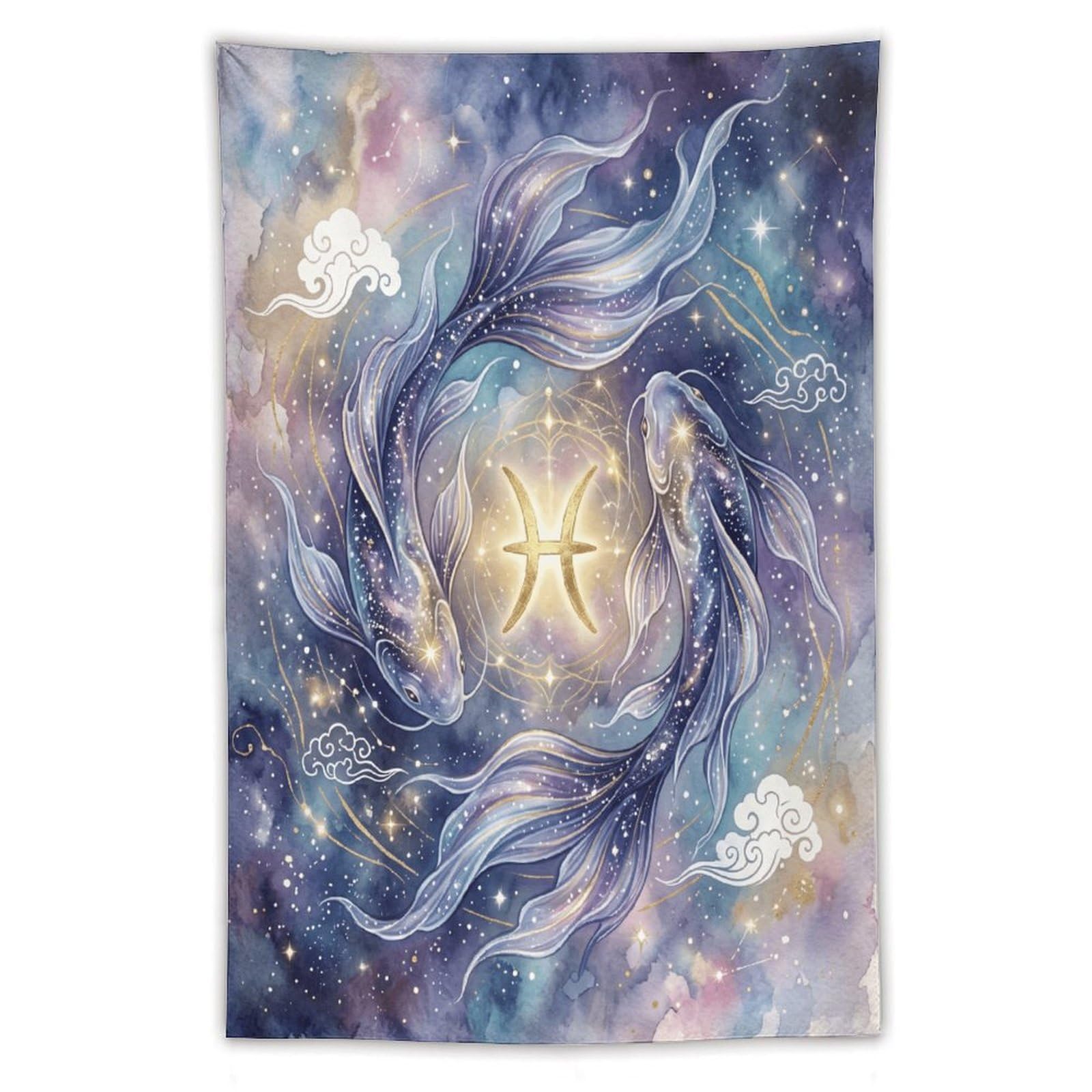 H3B8U2Y5 Cosmic Pisces Koi Wall Tapestry, Ukiyo-e, Tranquil Pond